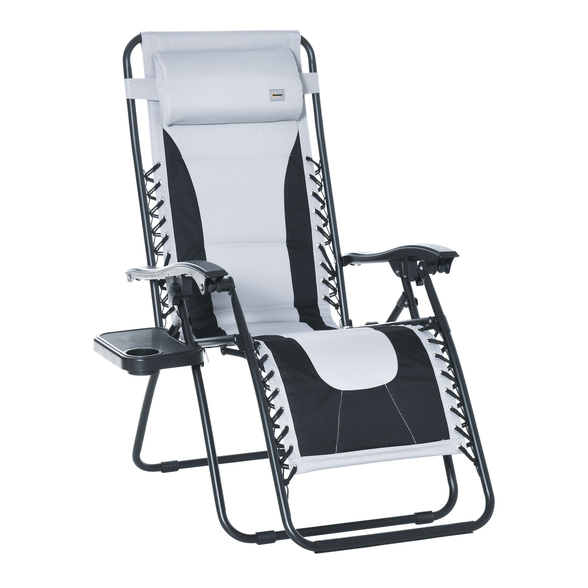 Zero Gravity Folding Recliner Chair with Cup Holder and Side Tray - Light Grey
