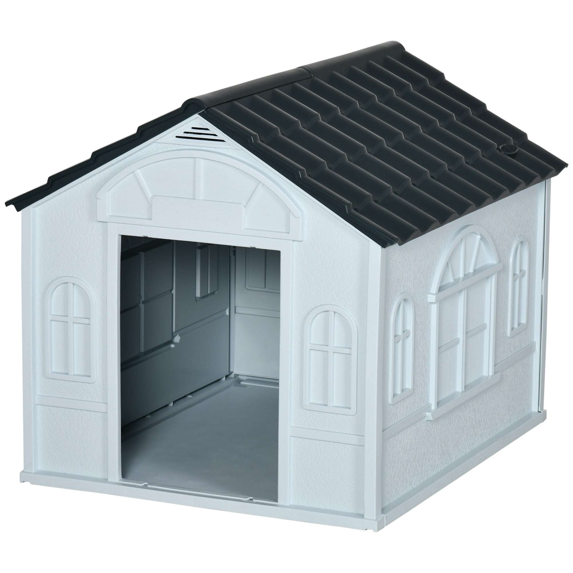 Plastic Weatherproof Medium Dog House with Ventilation - Grey