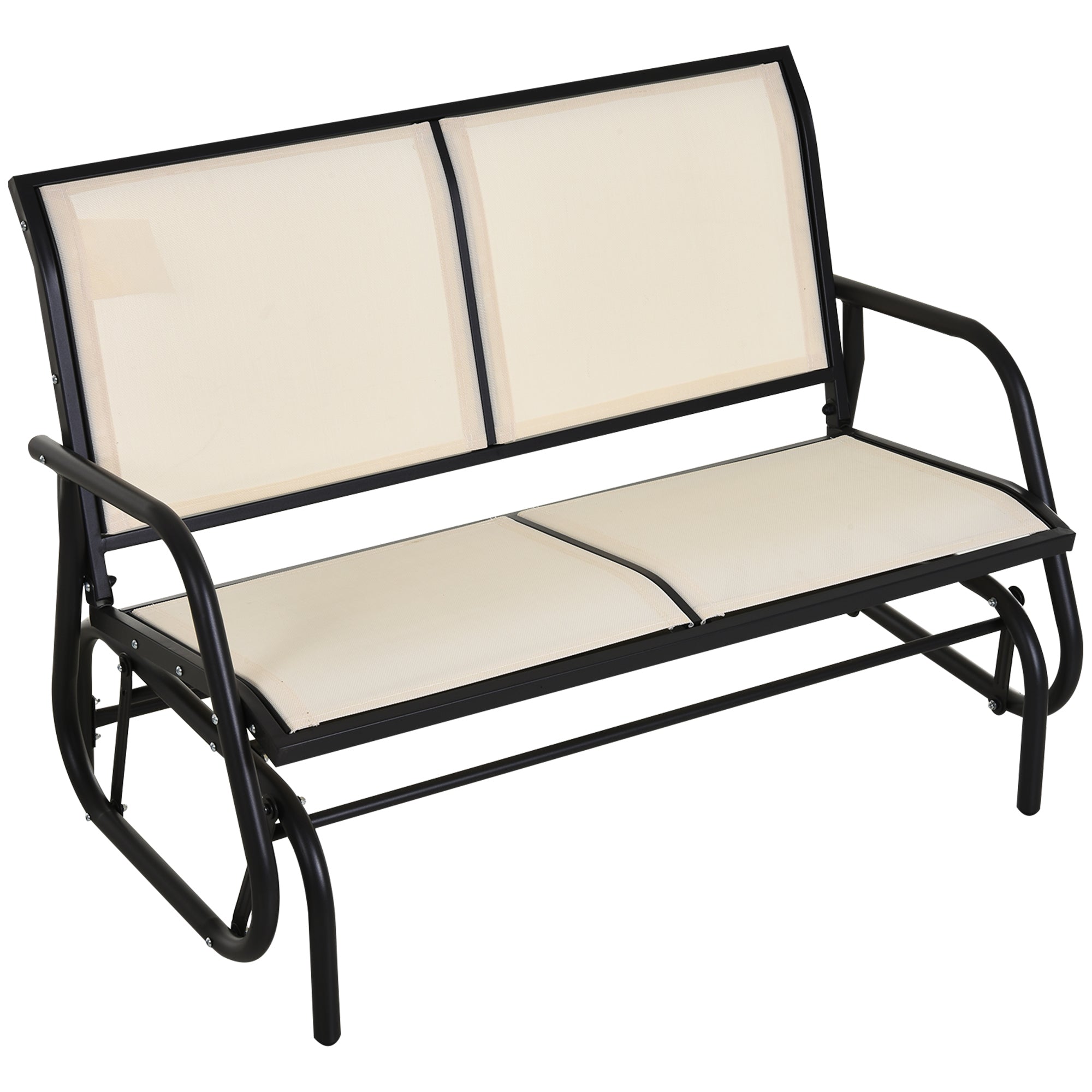 2-Person Outdoor Glider Bench Double Swing Loveseat with Powder-Coated Steel Frame - Beige
