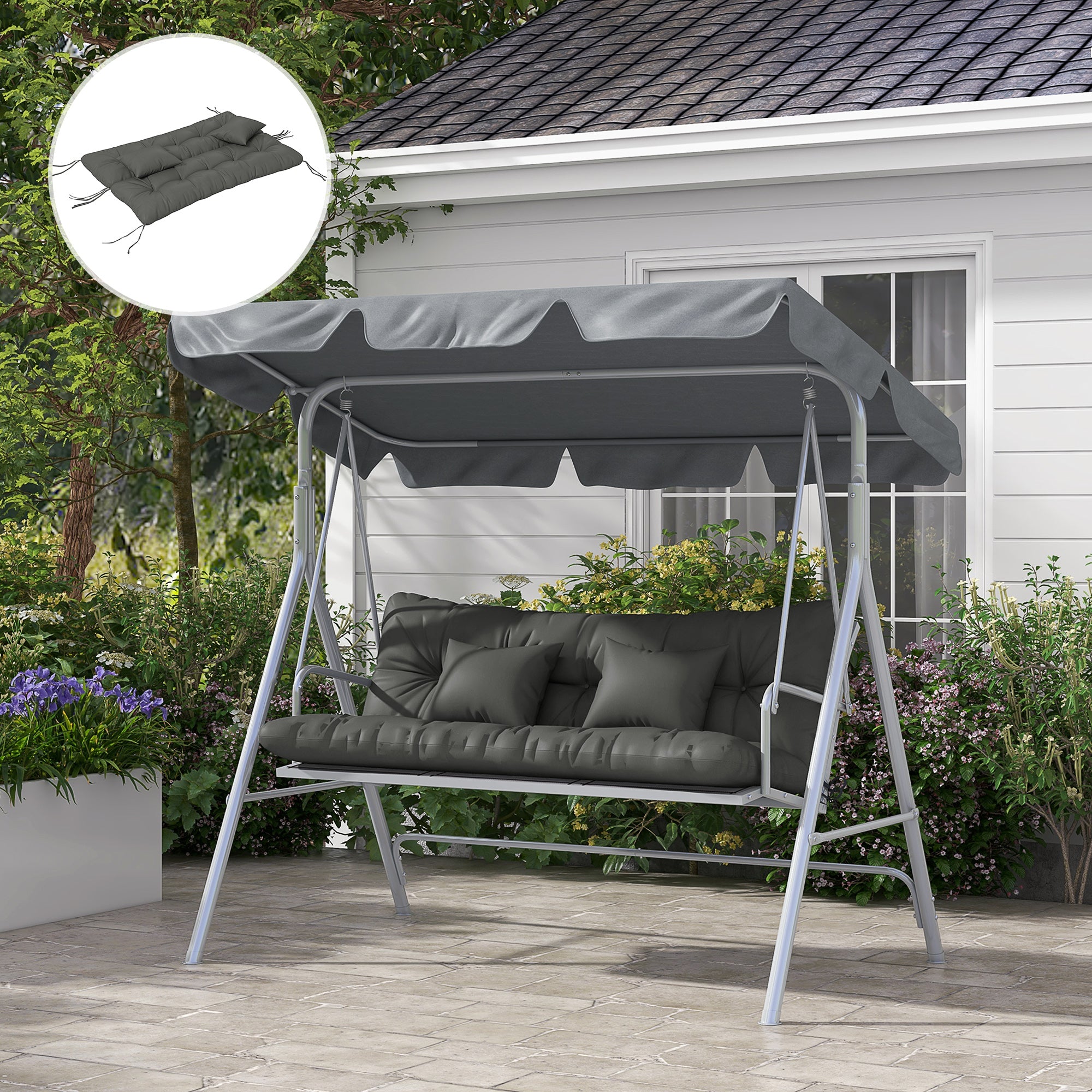4-Piece Patio Chair Cushion Set with 2 Pillows and Ties - Light Grey