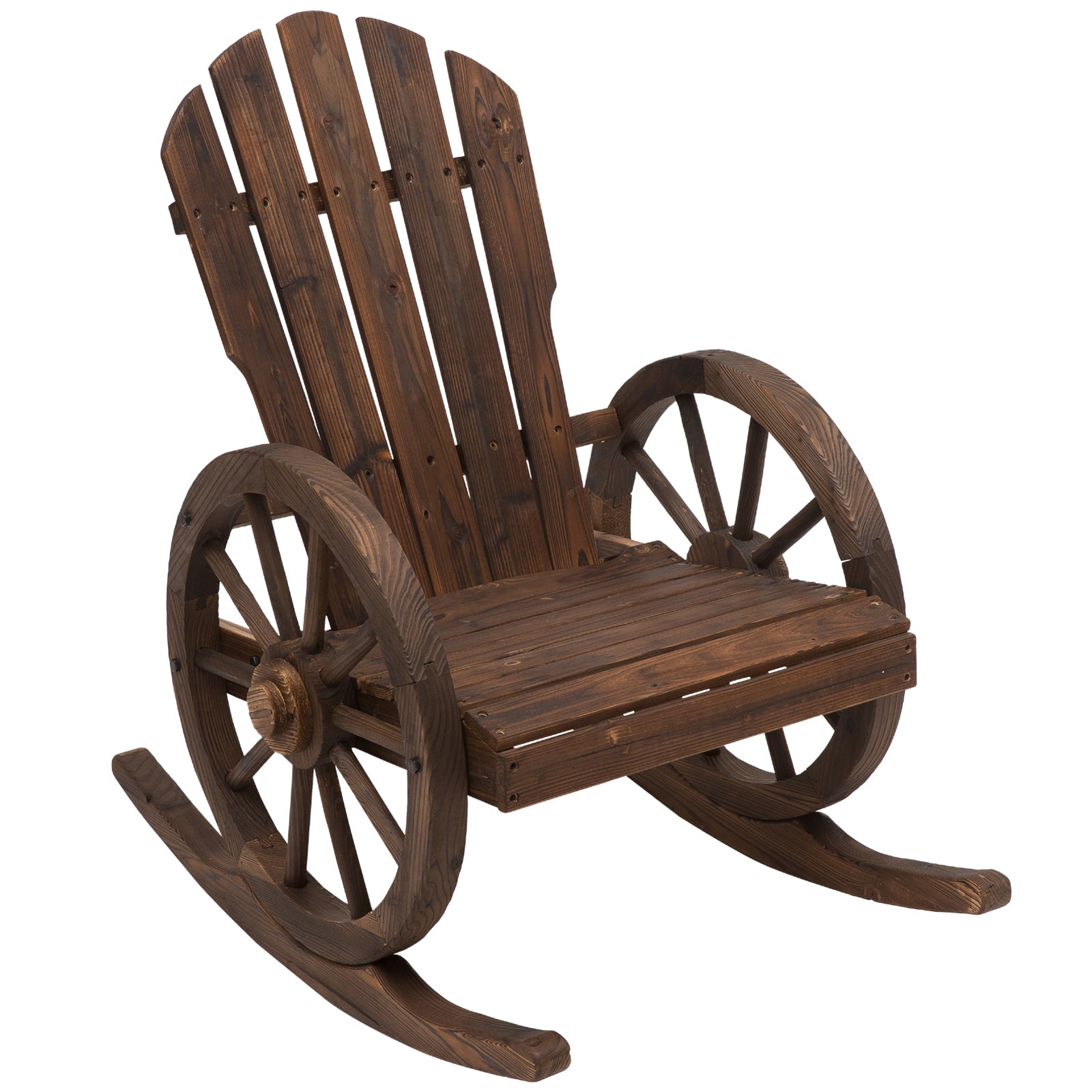 Wooden Adirondack Rocking Reclining Armchair Outdoor Garden Patio Porch Chair - Carbonized Wood