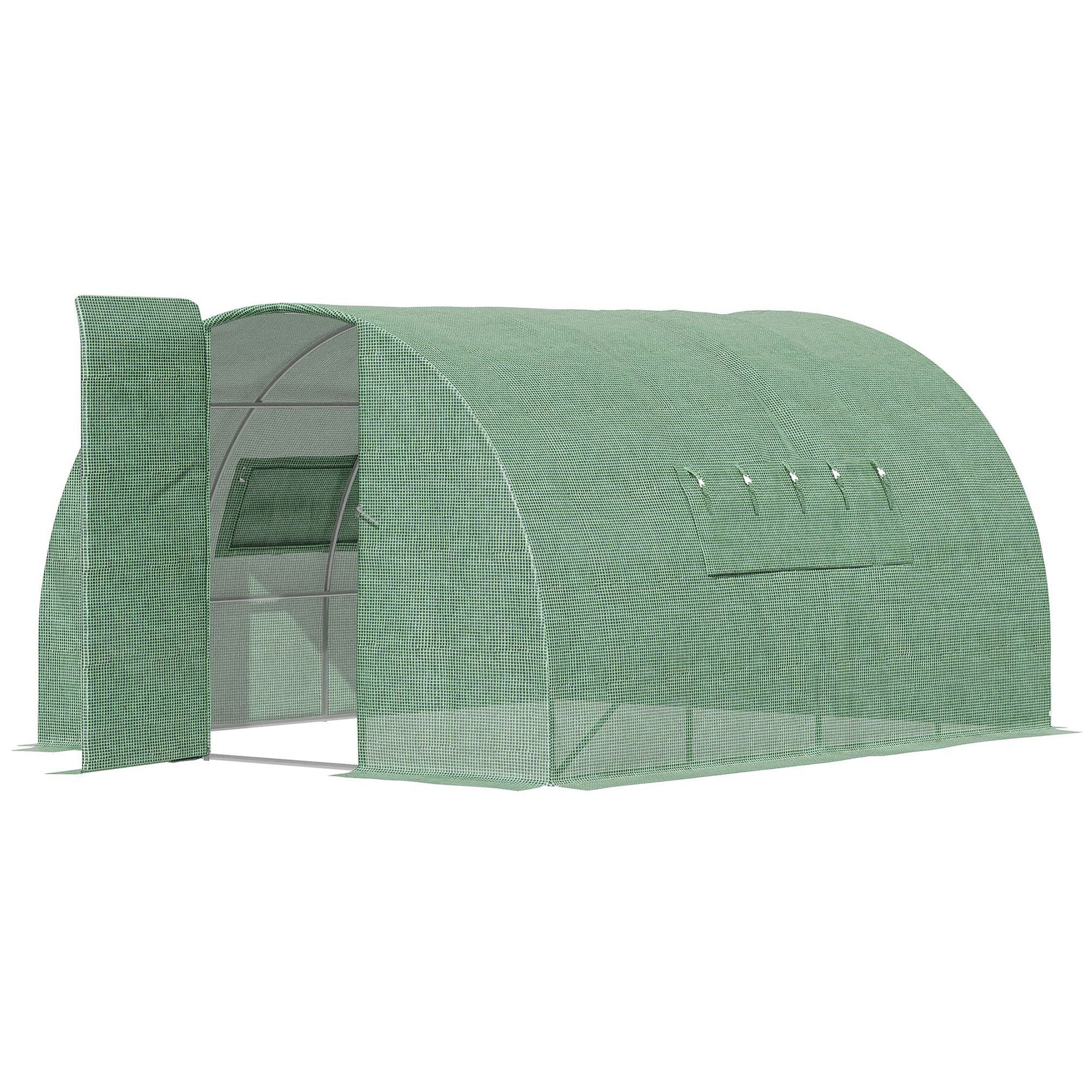 4 x 3 x 2 Metre Walk-In Polytunnel Greenhouse Set with Steel Frame and Mesh Windows - Green