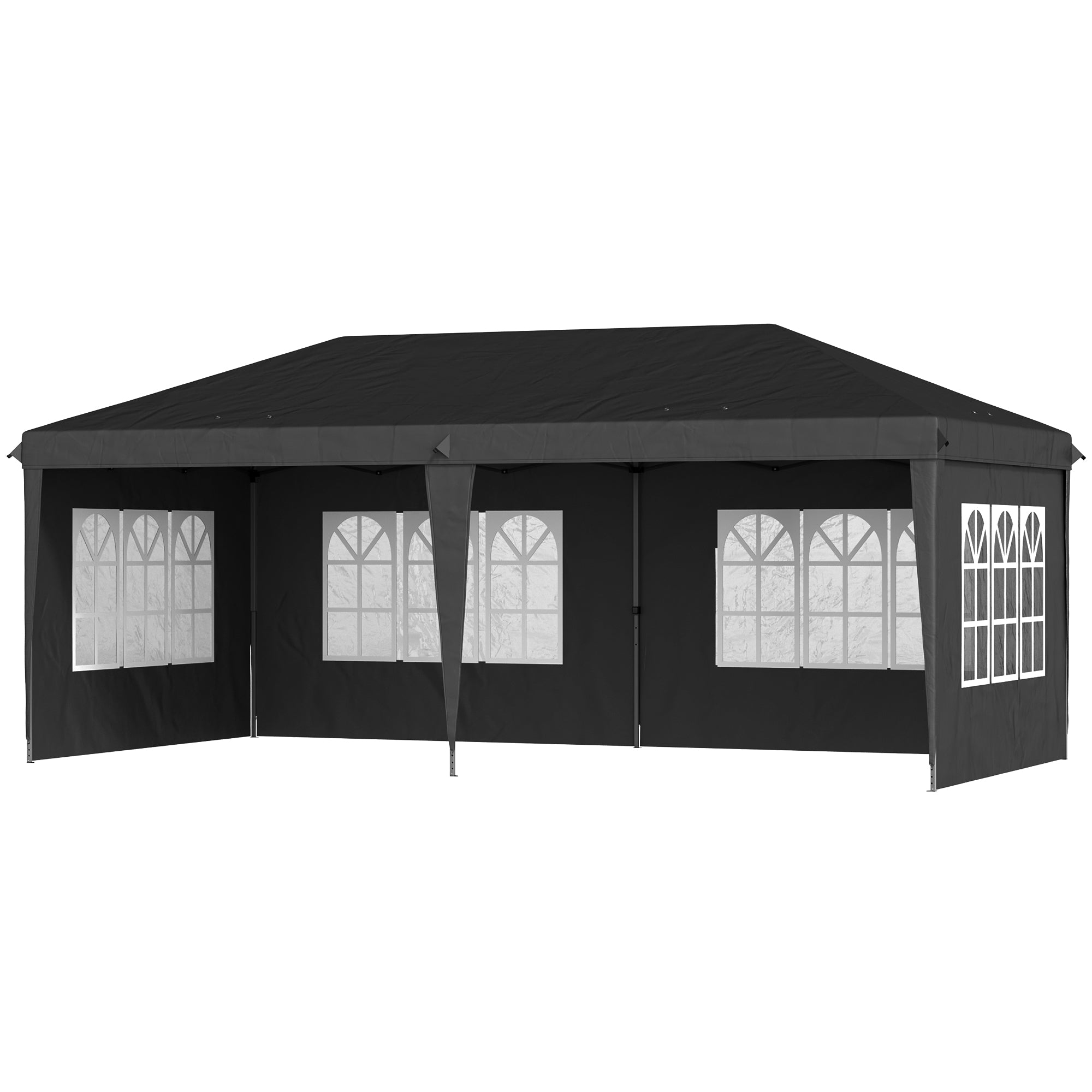 3 x 6m Pop Up Gazebo Set with Adjustable Height & Removable Sidewalls - Black