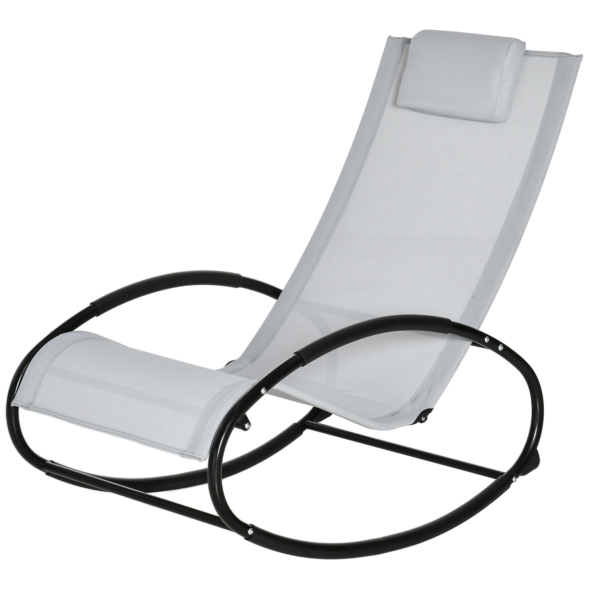Outdoor Rocking Chair Recliner with Texteline Fabric and Pillow - Grey