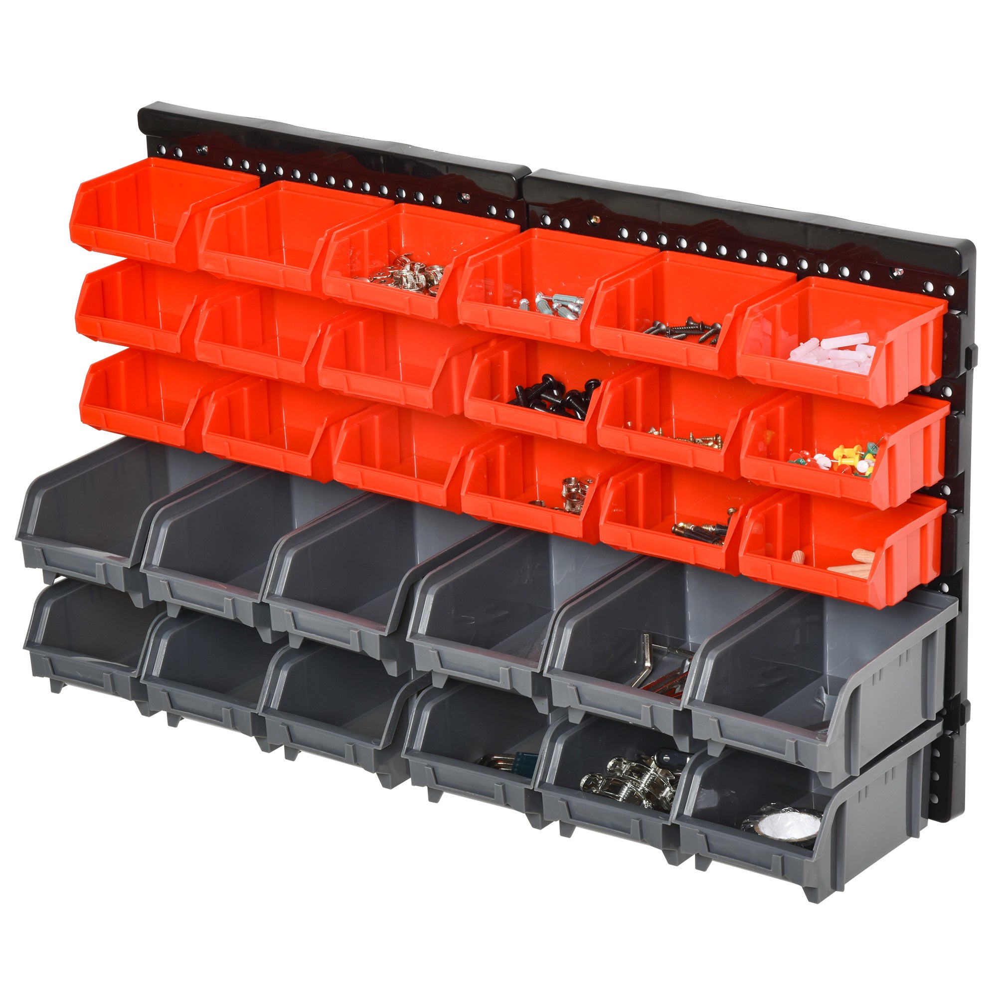 PP Wall Mounted 30-Compartment Tool Hardware Organiser - Red/Grey