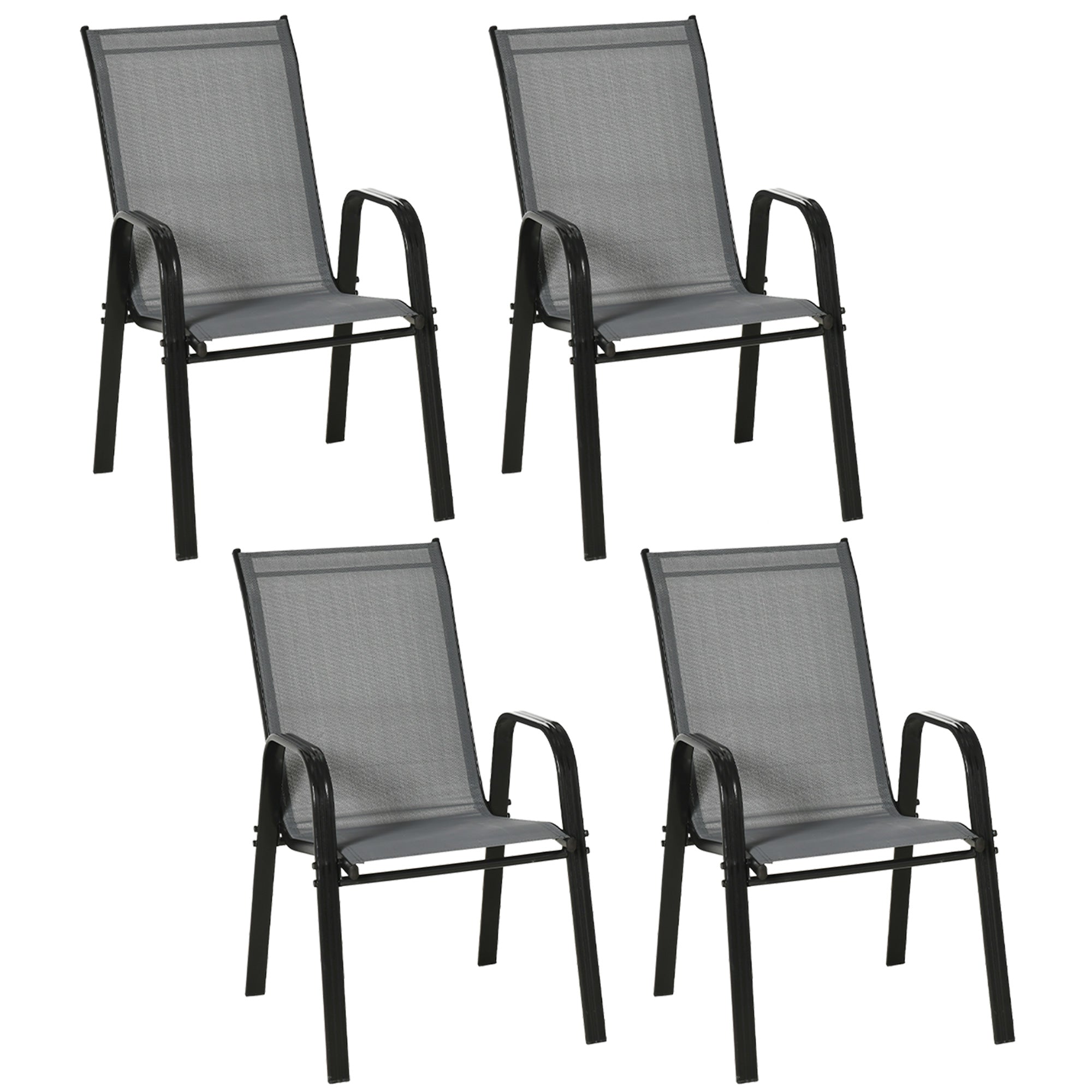 Set of 4 Stackable Garden Dining Chairs with Mesh Fabric - Dark Grey