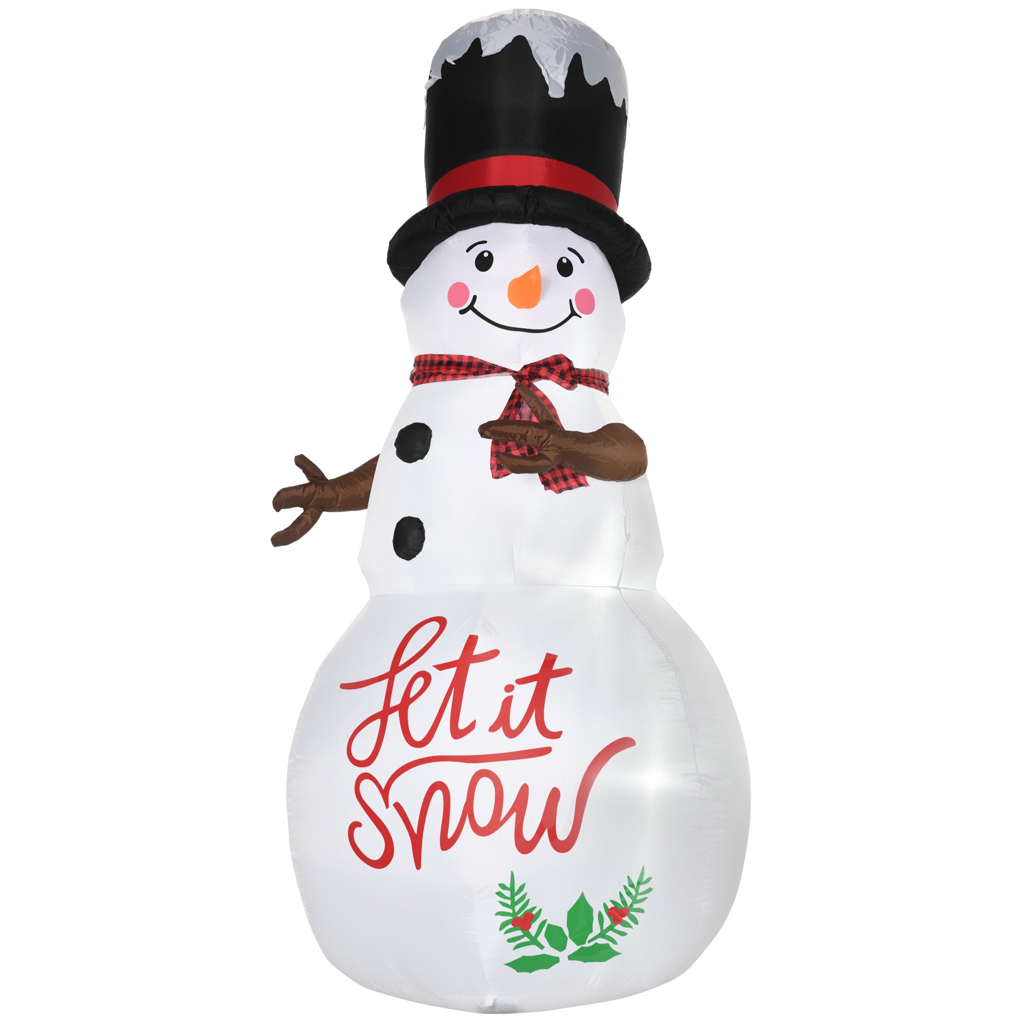 8ft Inflatable Christmas Snowman LED Yard Display with Black Hat and Red Scotch Scarf - White