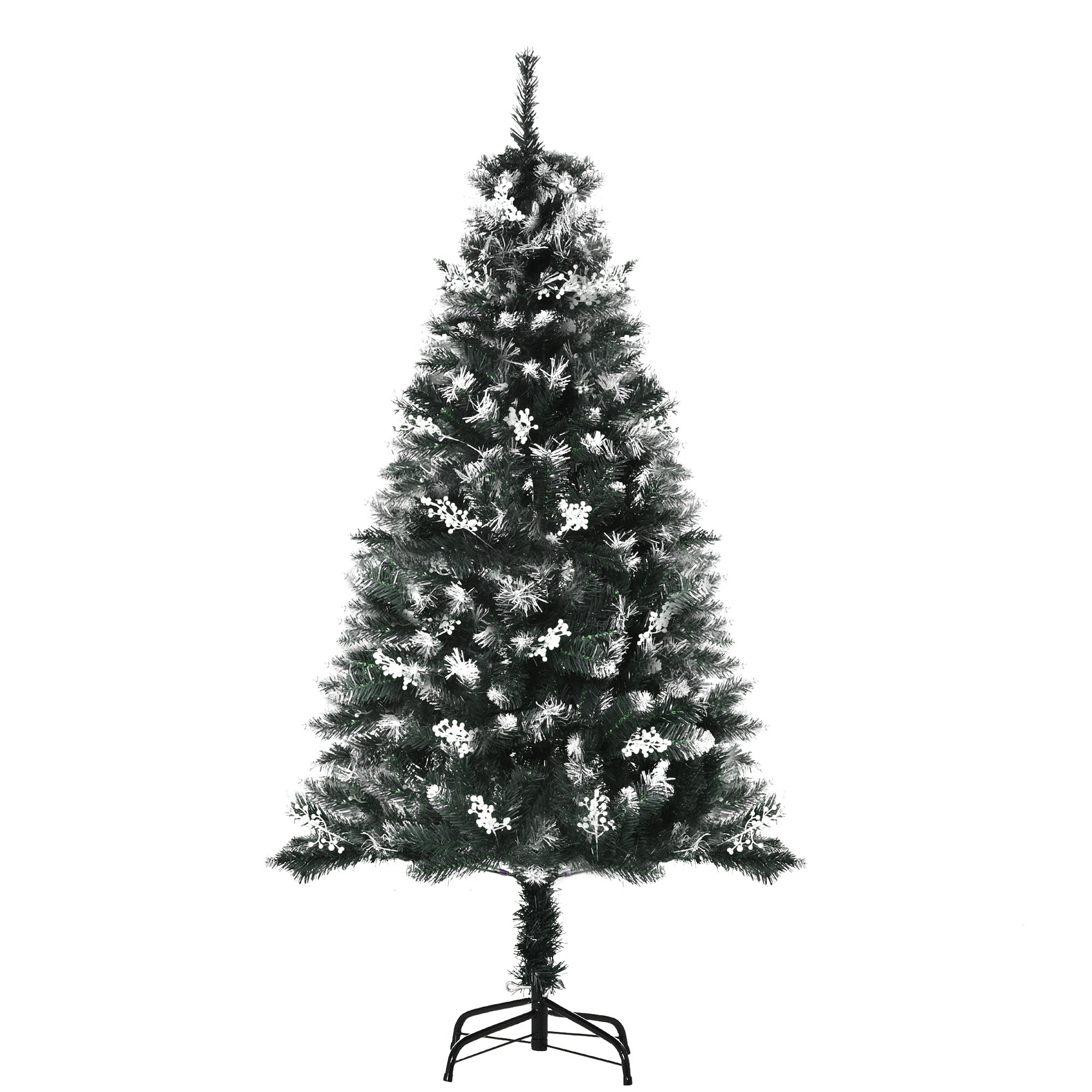 5FT Artificial Snow Dipped Pencil Christmas Tree with White Berries and Foldable Feet - Dark Green