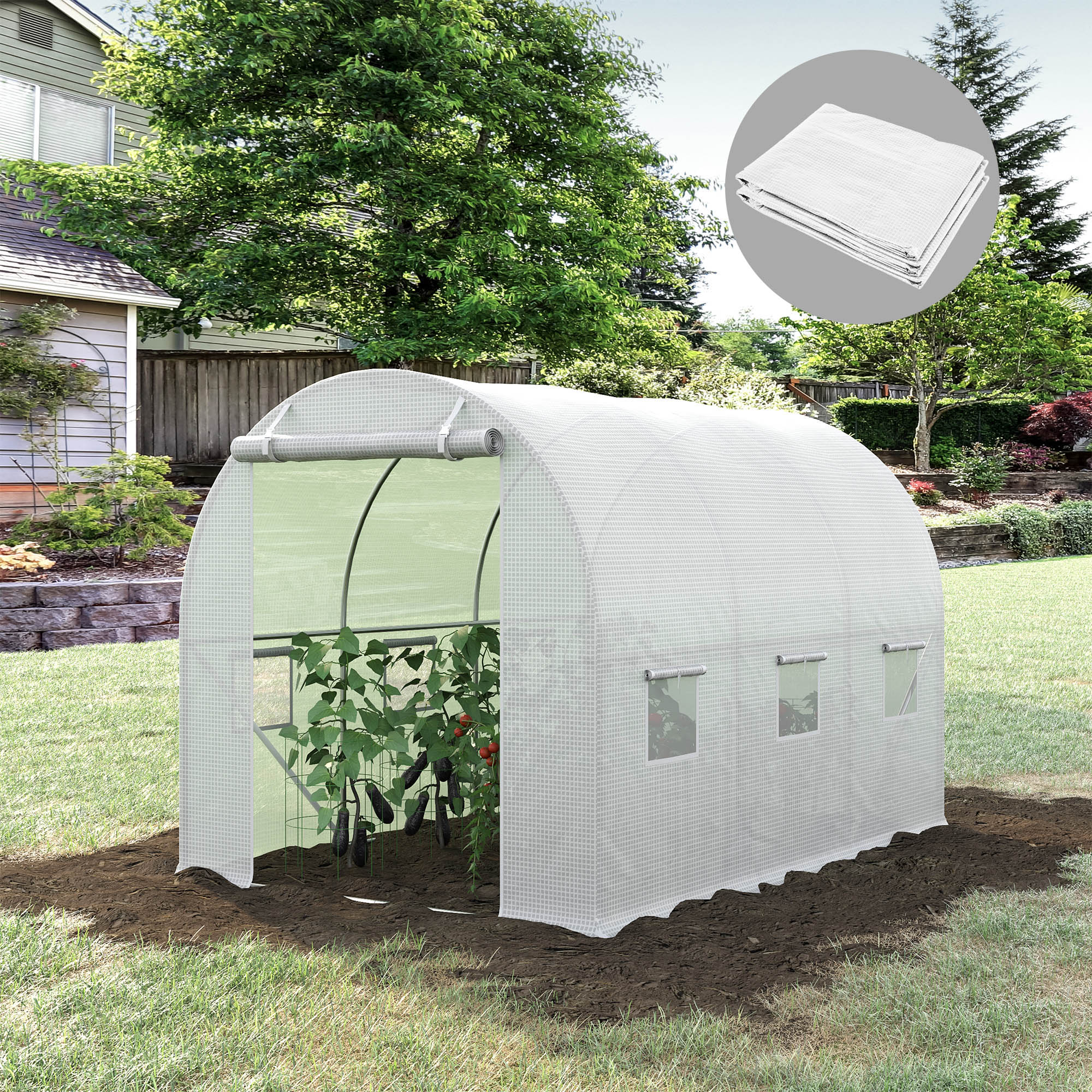 3 x 2m Walk-In Greenhouse Replacement Cover with Windows - White