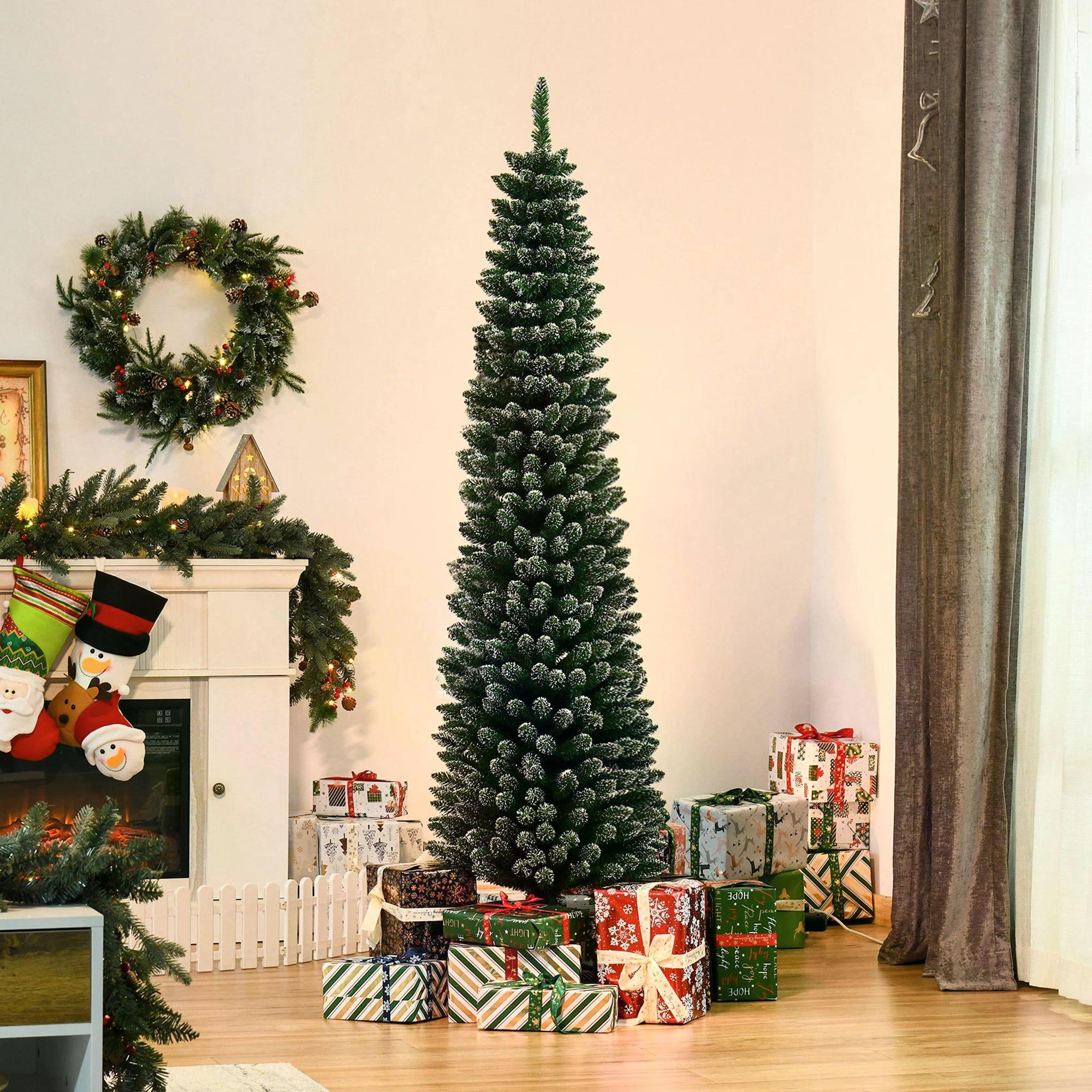 6 FT Snow-Dipped Artificial Pencil Christmas Tree with Foldable Stand - Green