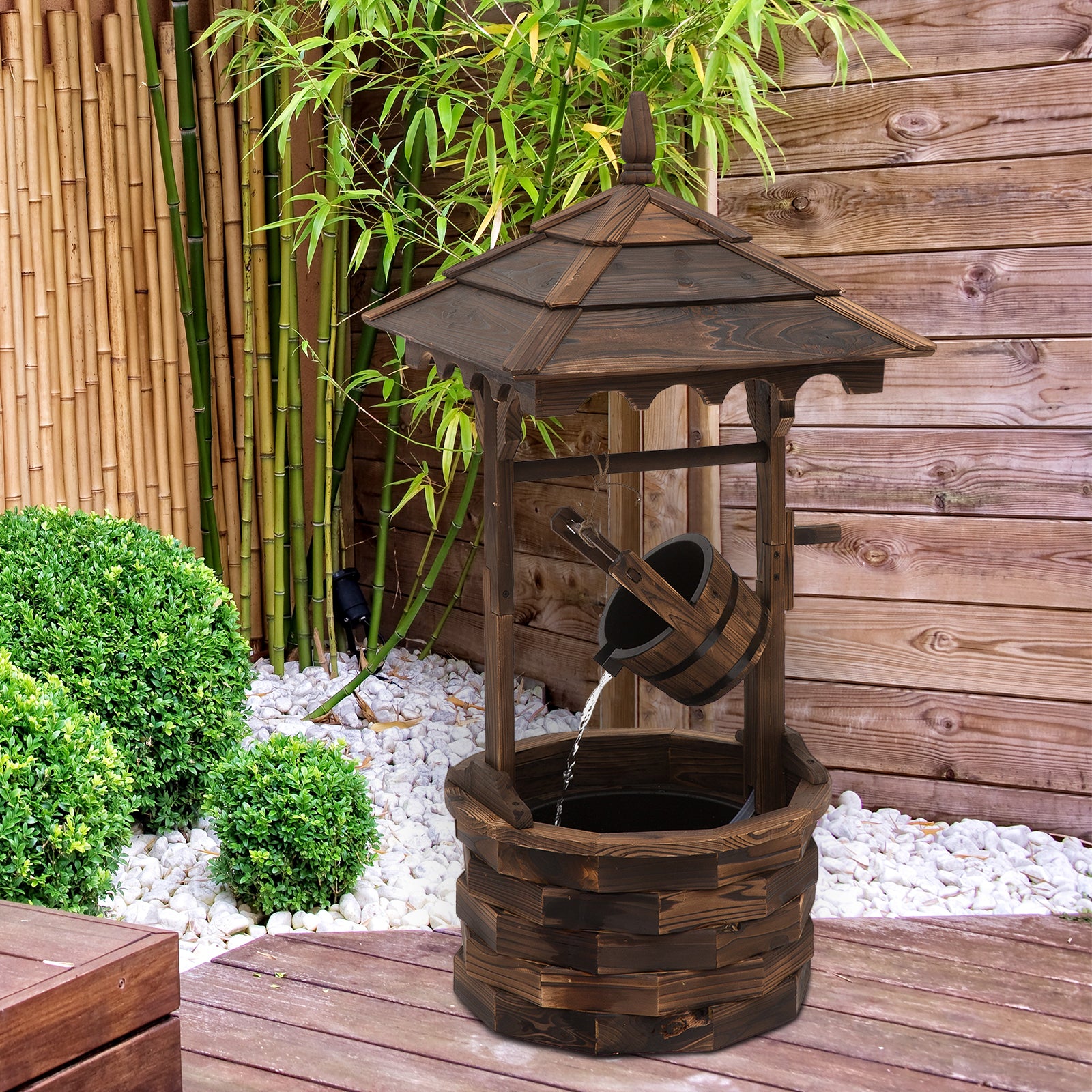 Fir Wood Outdoor Garden Wishing Well Waterfall Feature