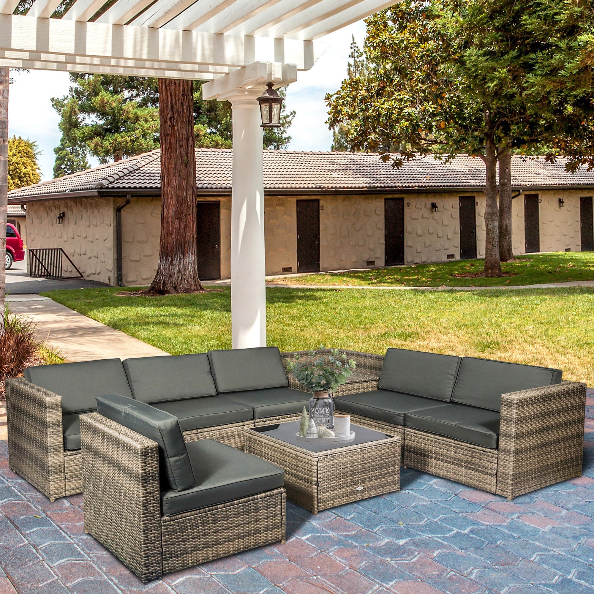 8 Piece Outdoor Rattan Sofa Set with Cushions and Storage - Mixed Brown