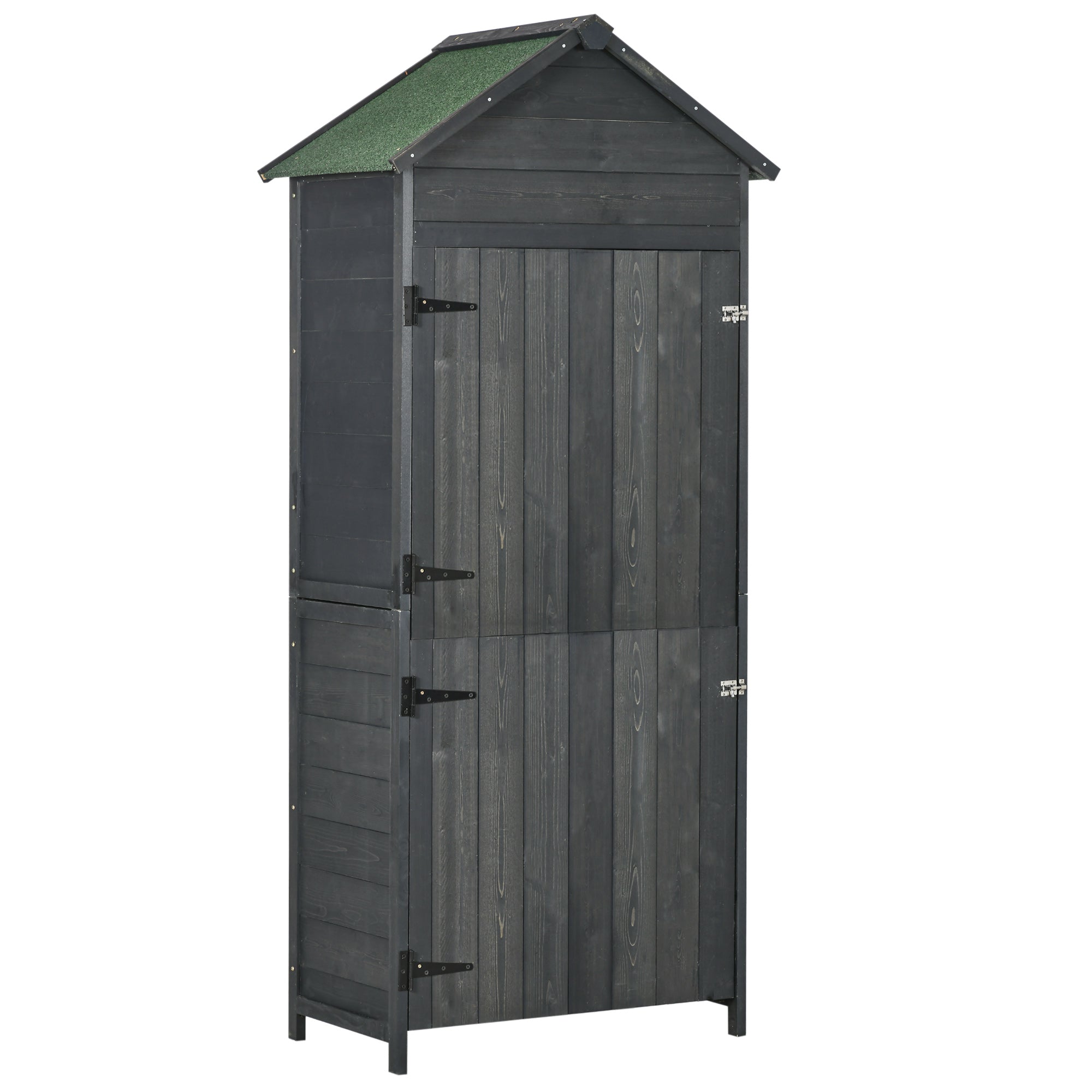 4 Tier Wooden Garden Storage Shed with Lockable Doors - Grey
