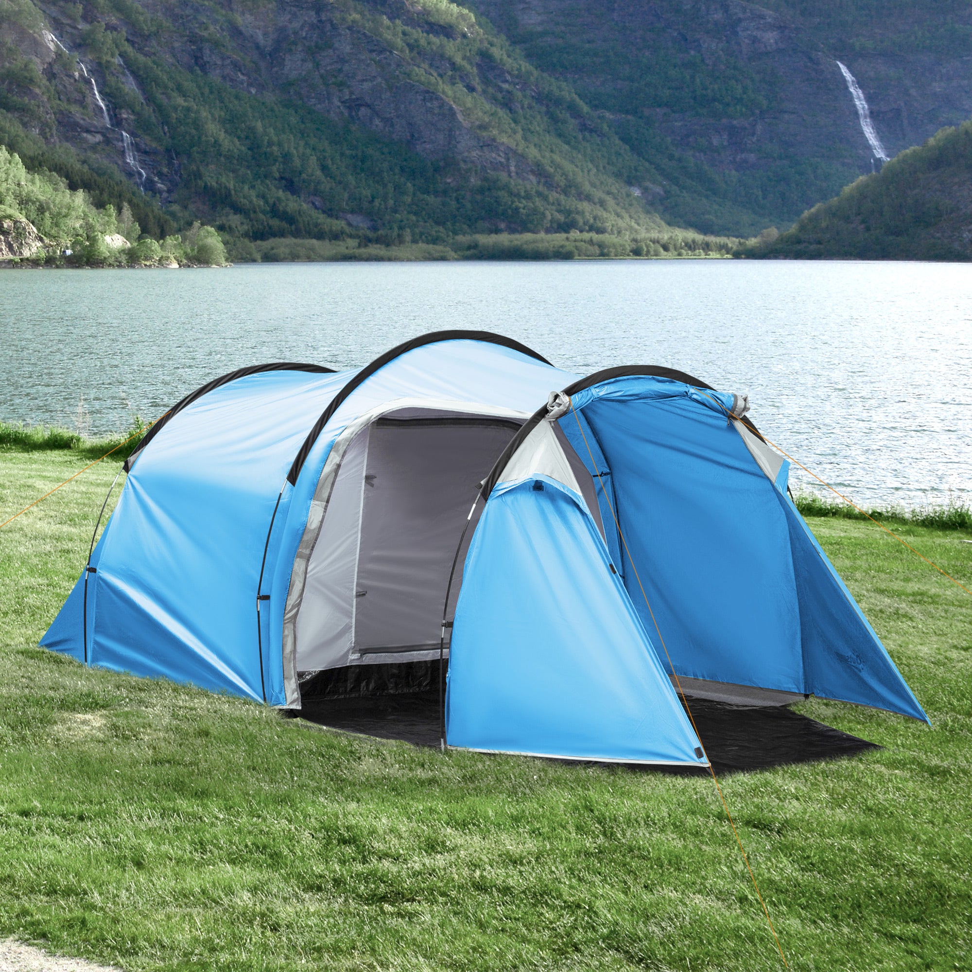 3 Man Tunnel Tent with Vestibule and Air Vents - Blue