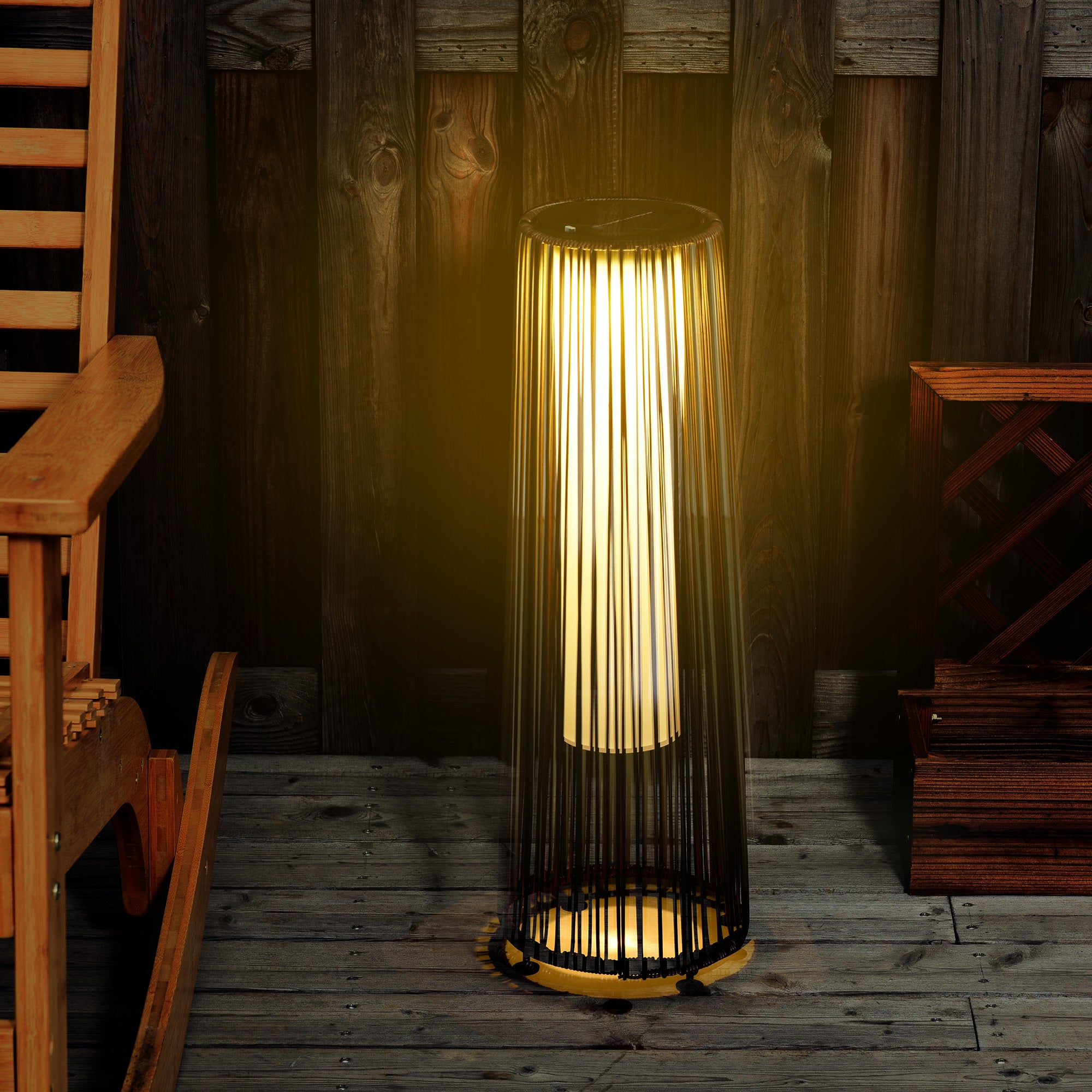 Set of 2 Solar Powered PE Rattan Lanterns with Auto On/Off - Brown