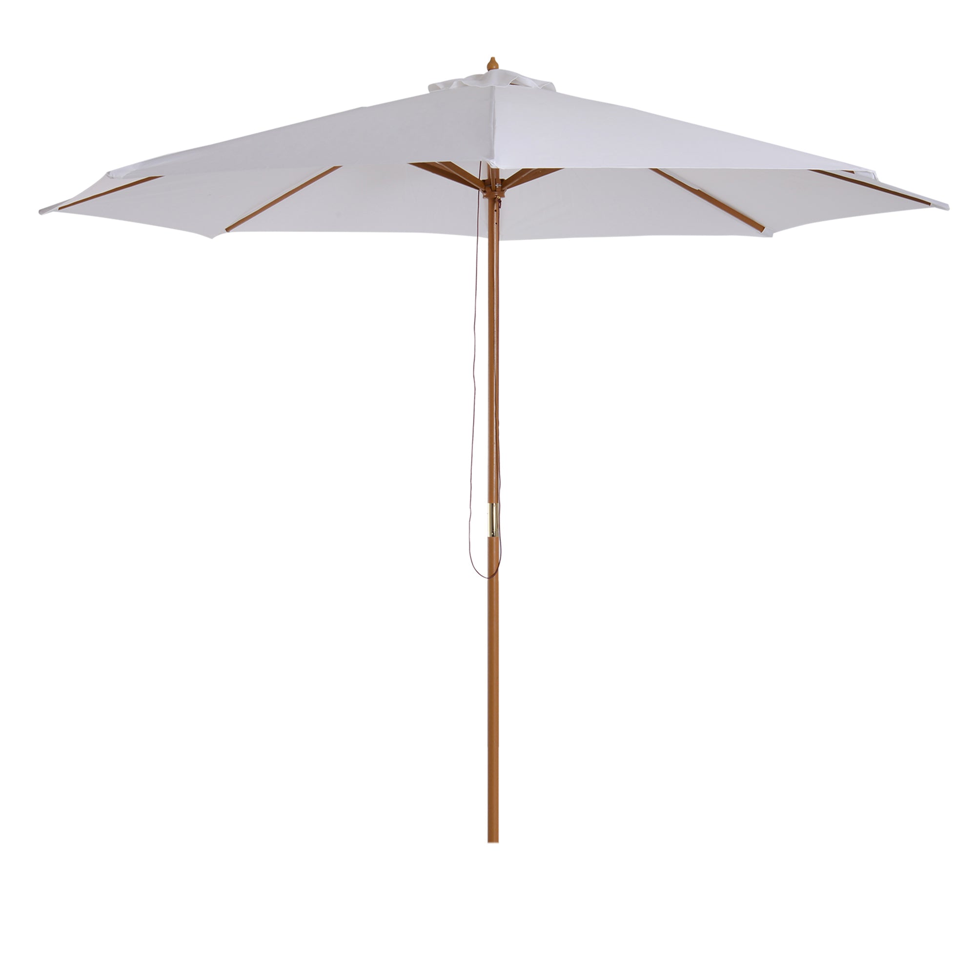 3 Metre Fir Wood Garden Parasol with Bamboo Ribs - Cream White