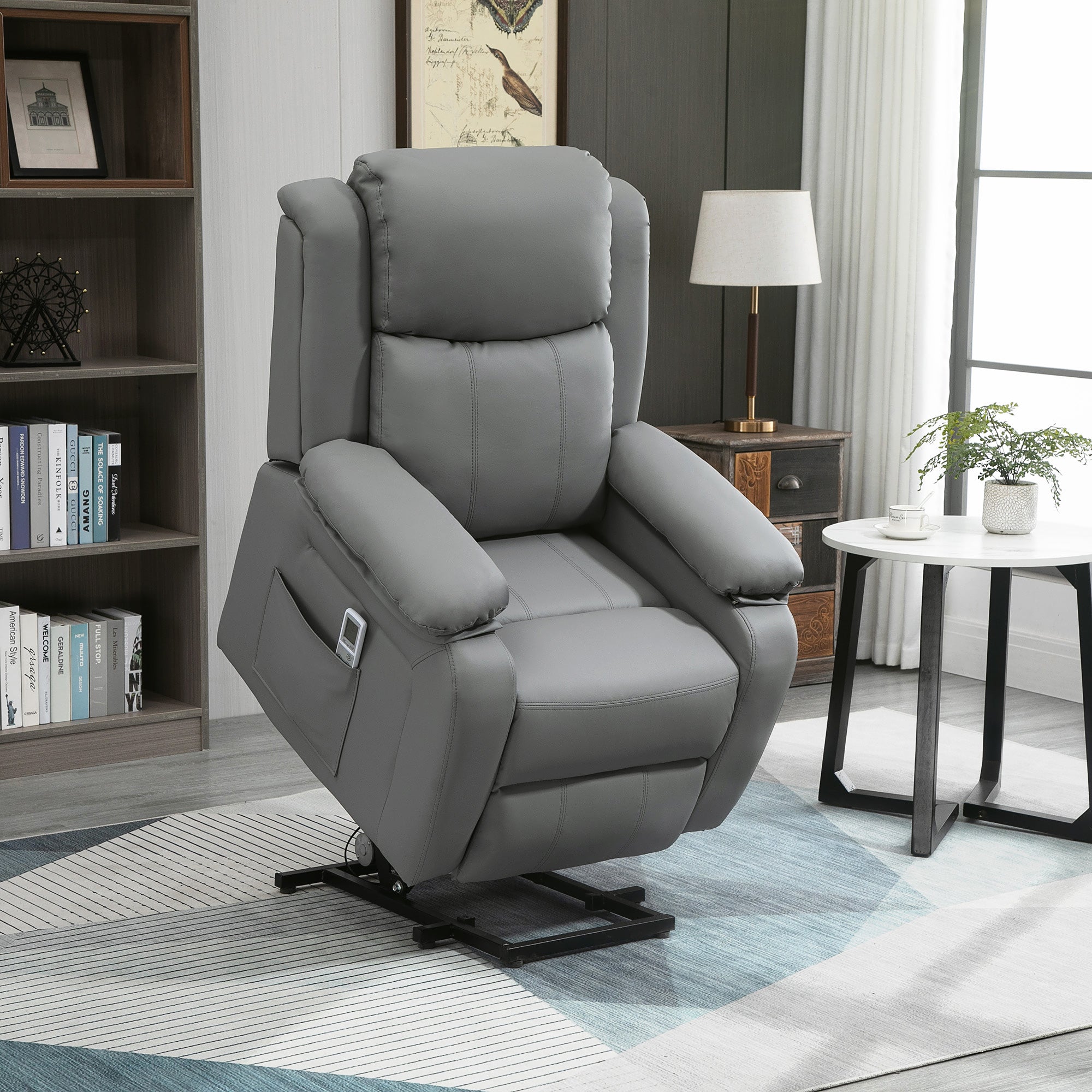 Power Lift Riser Recliner Chair with Massage – Grey Faux Leather