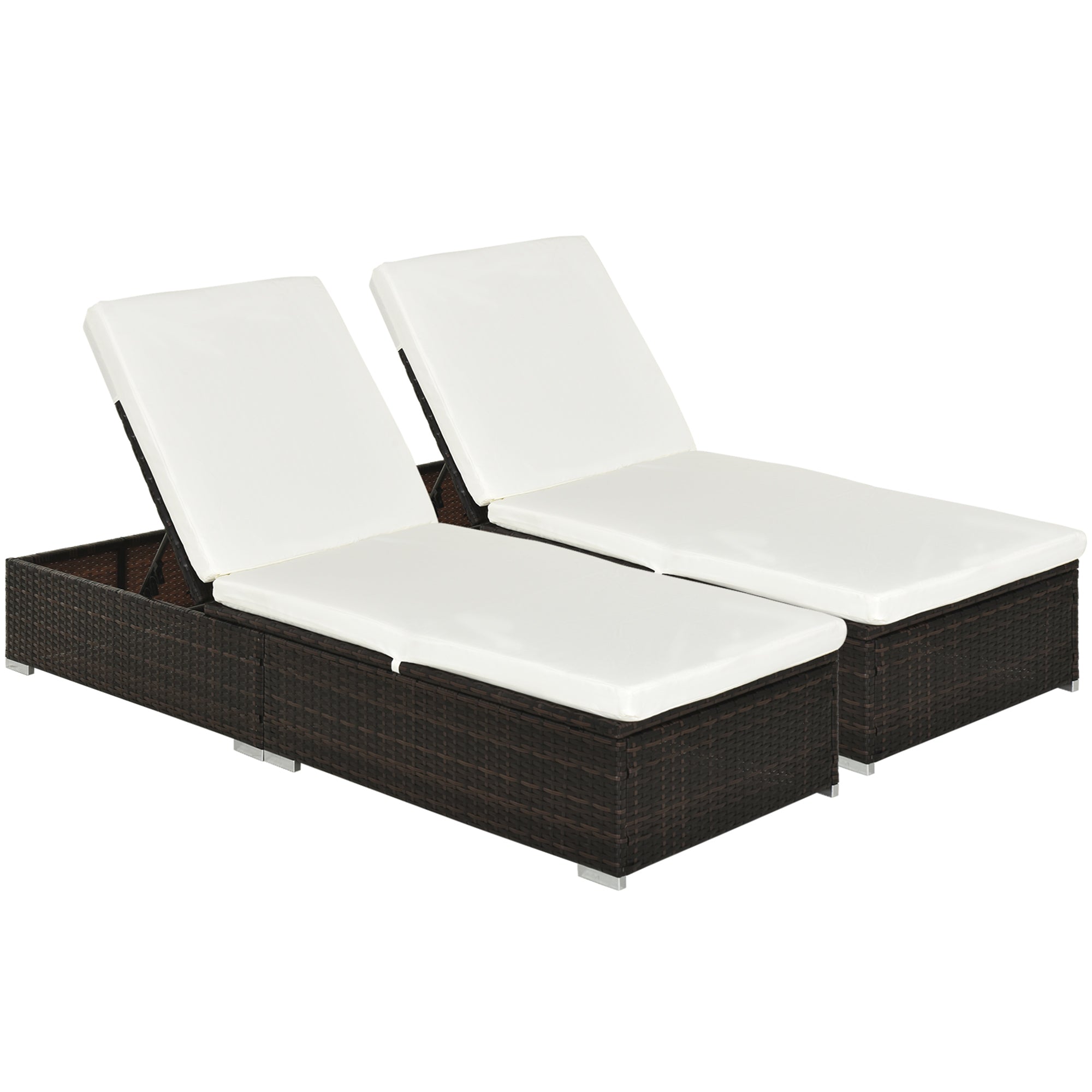 Set of 2 PE Rattan Outdoor Sun Loungers with Cushions - Brown