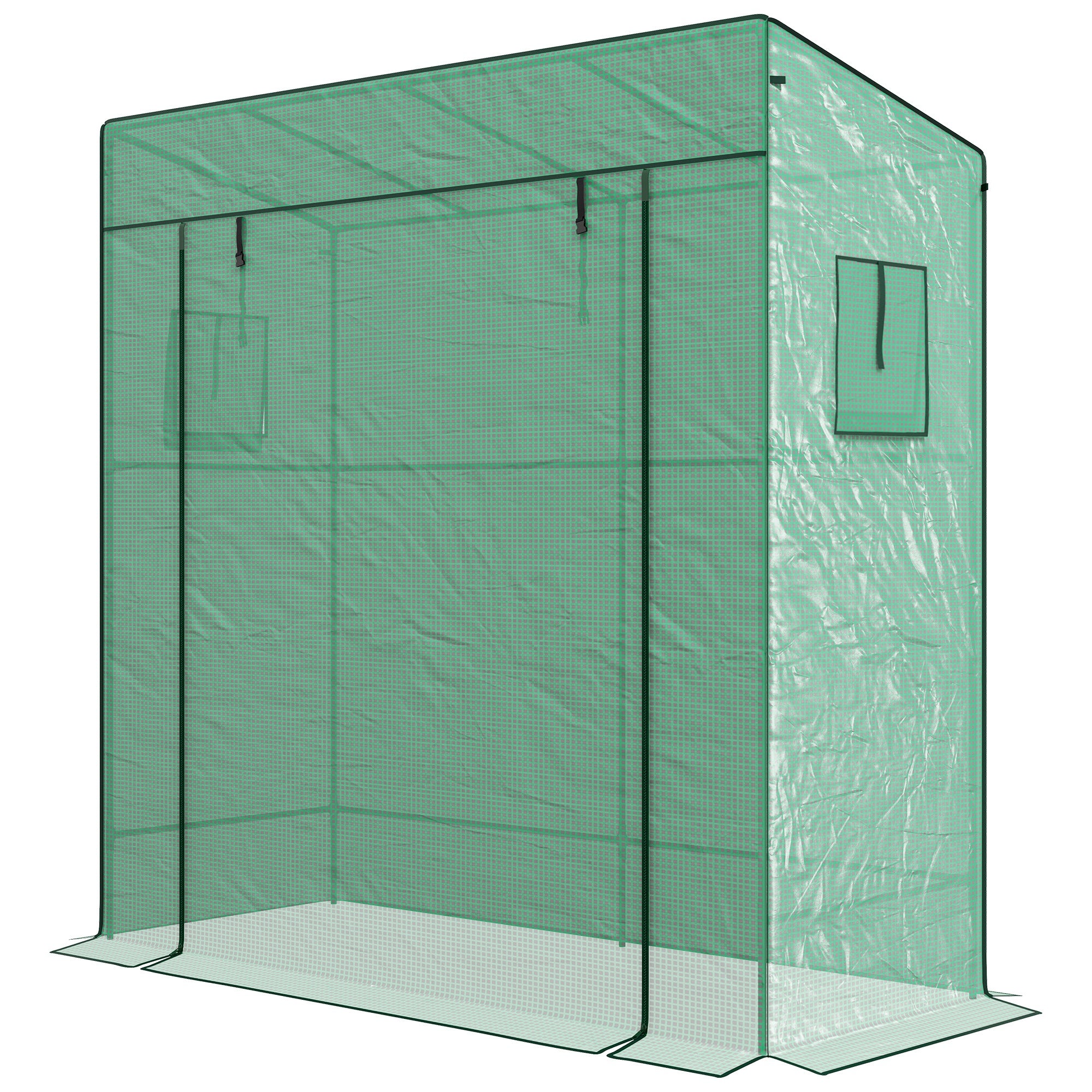 Walk-In Lean-To Greenhouse with Reinforced PE Cover - Green