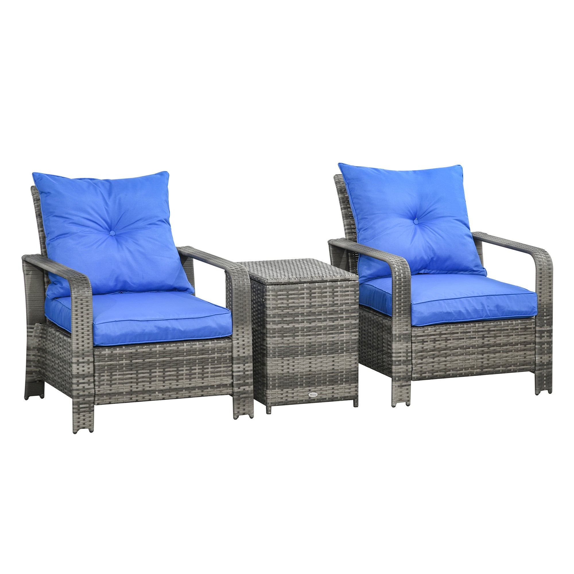 3 Piece PE Rattan Garden Furniture Set with Removable Cushions - Grey and Blue