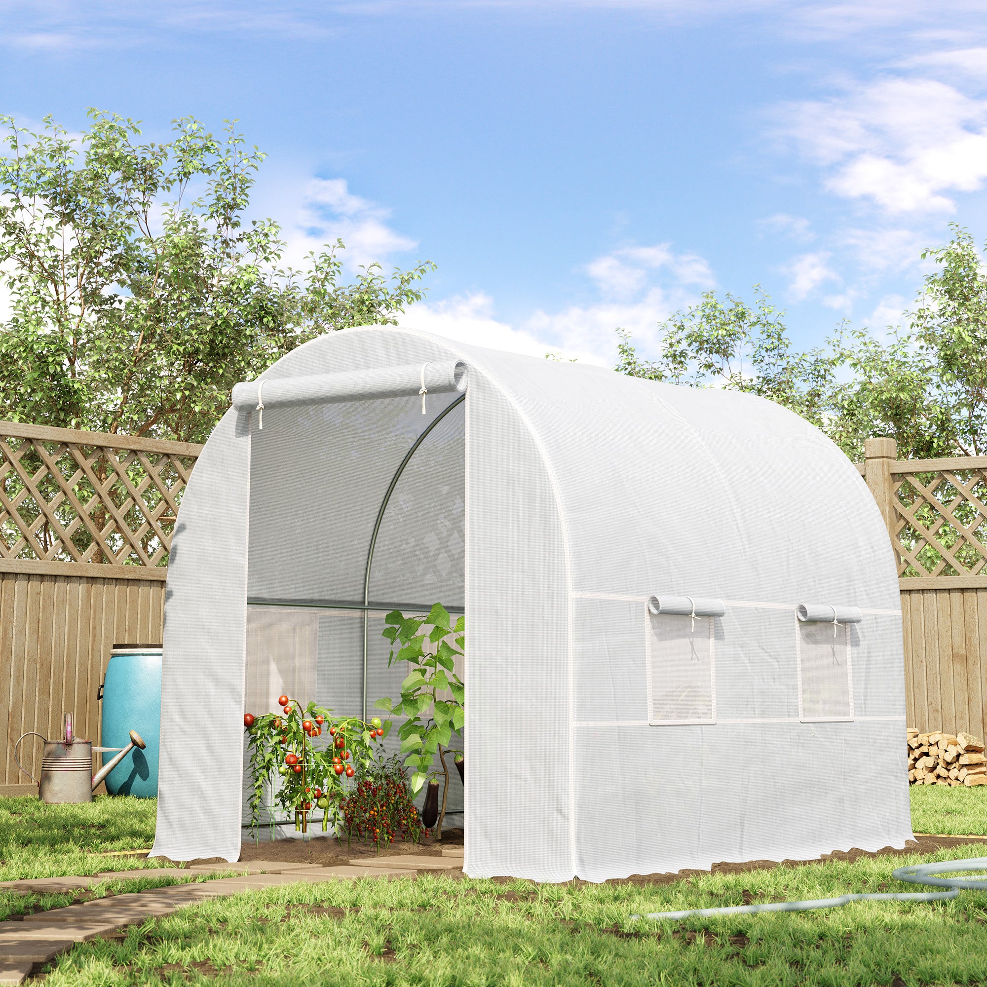 Large Walk-In Garden Greenhouse with Galvanized Steel Frame and UV Protection Cover - White