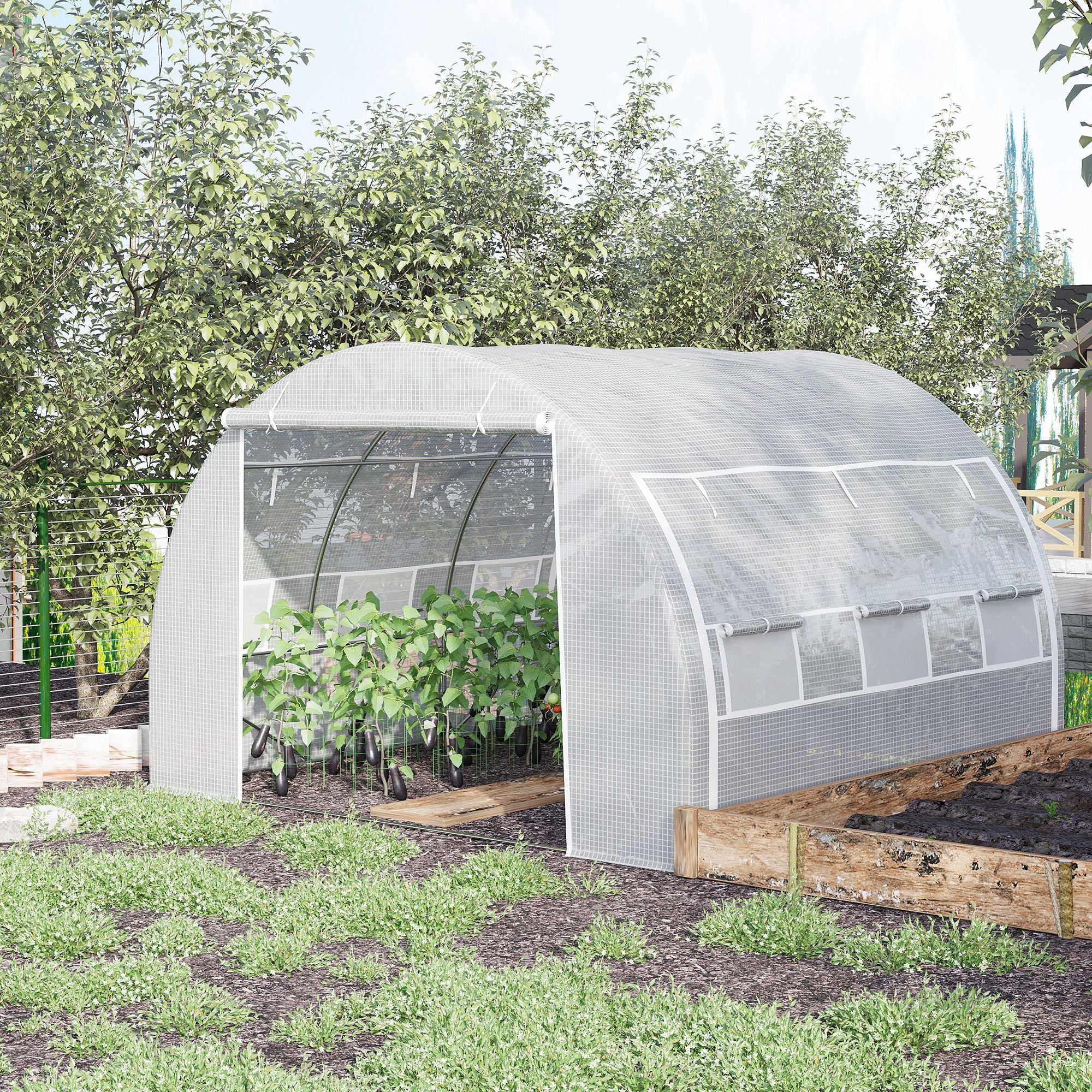 3 x 3 x 2m Walk-In Polytunnel Greenhouse with Steel Frame - White