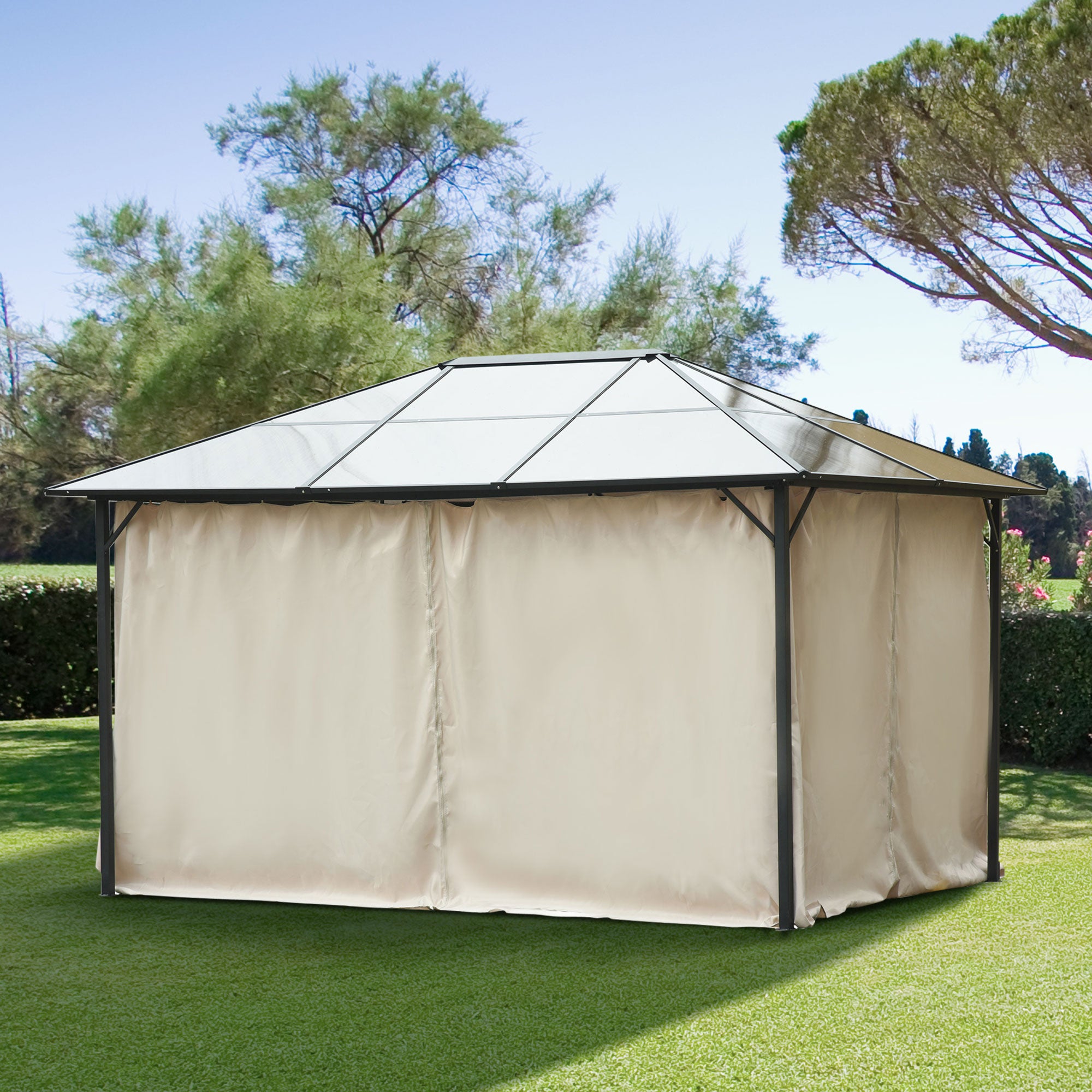 Set of 4 Universal Gazebo Sidewalls with Privacy Panels - Beige Polyester