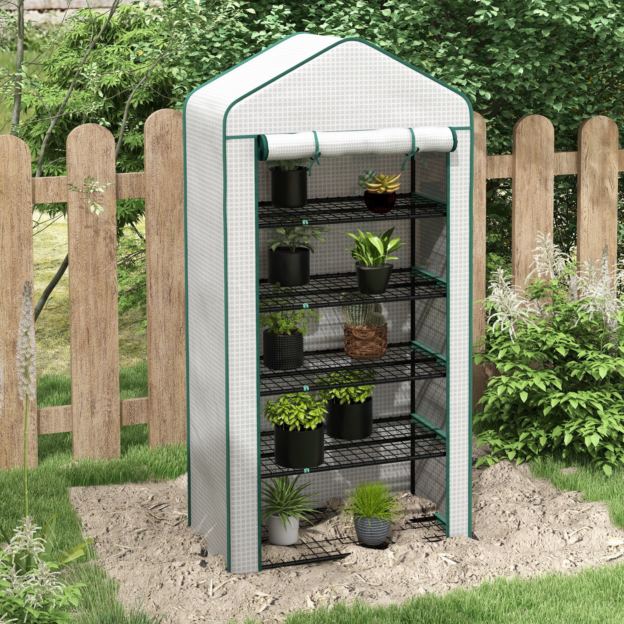 5 Tier Portable Mini Greenhouse with Reinforced PE Cover - White