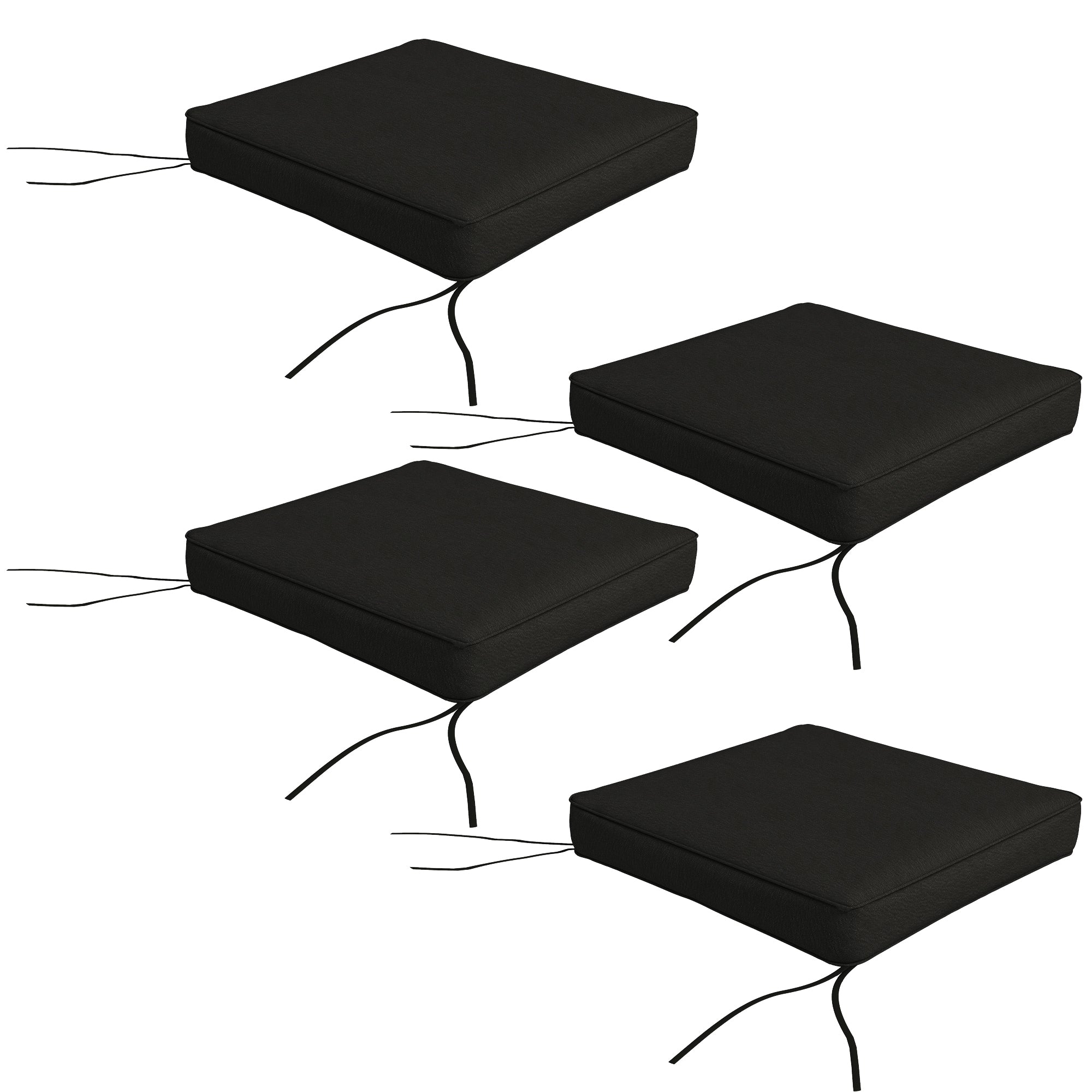 Set of 4 Outdoor Patio Chair Cushions 51x51x8 cm with Ties - Black