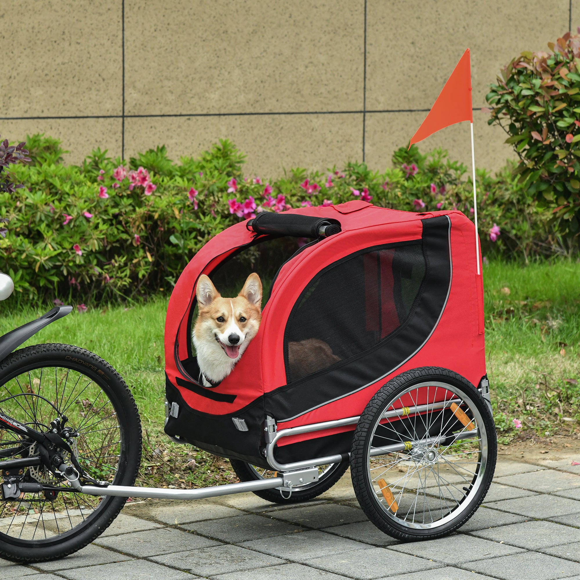 Folding Dog Bike Trailer with Removable Cover and Jogger Function - Red