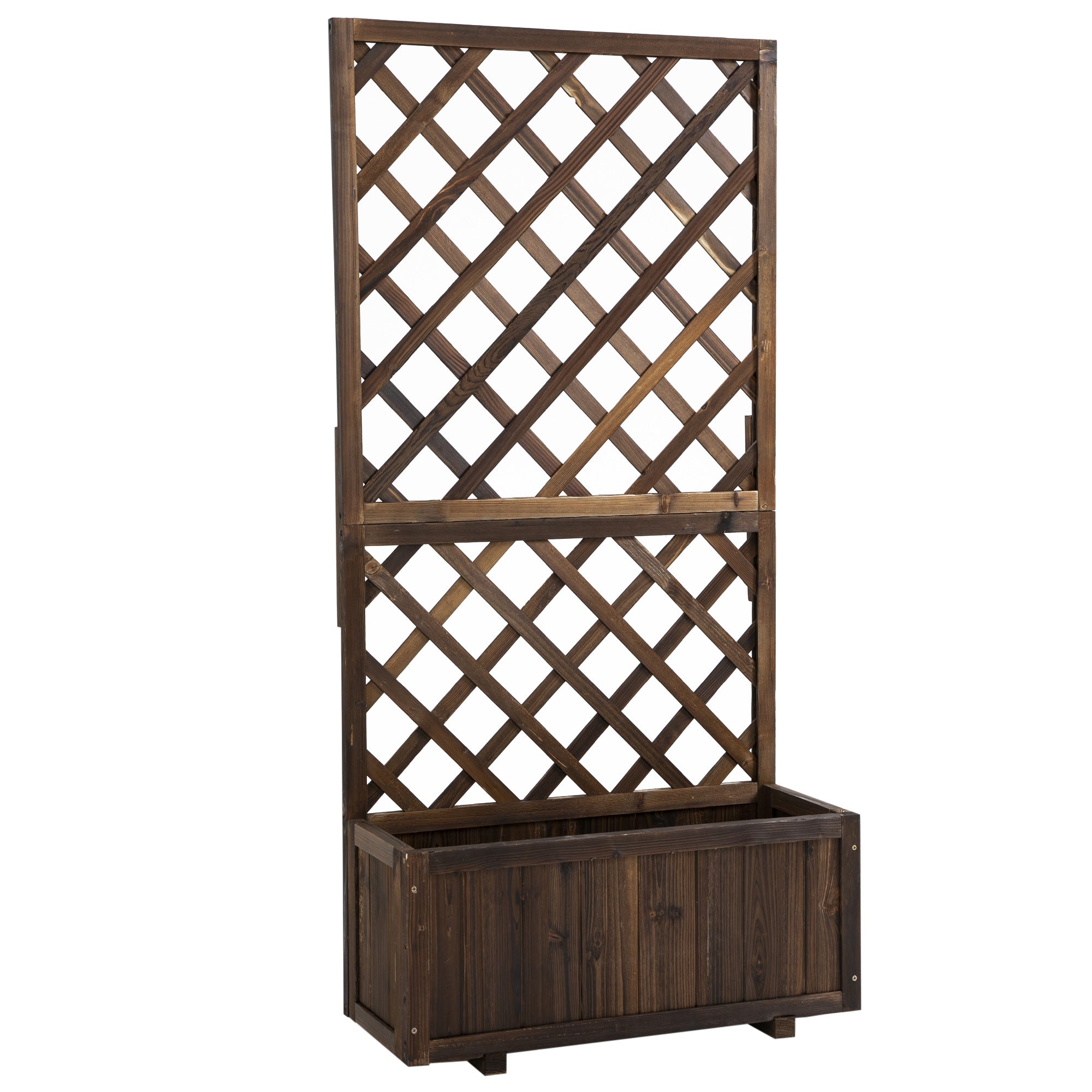 Wooden Pine Raised Trough Planter with Trellis - Natural Wood