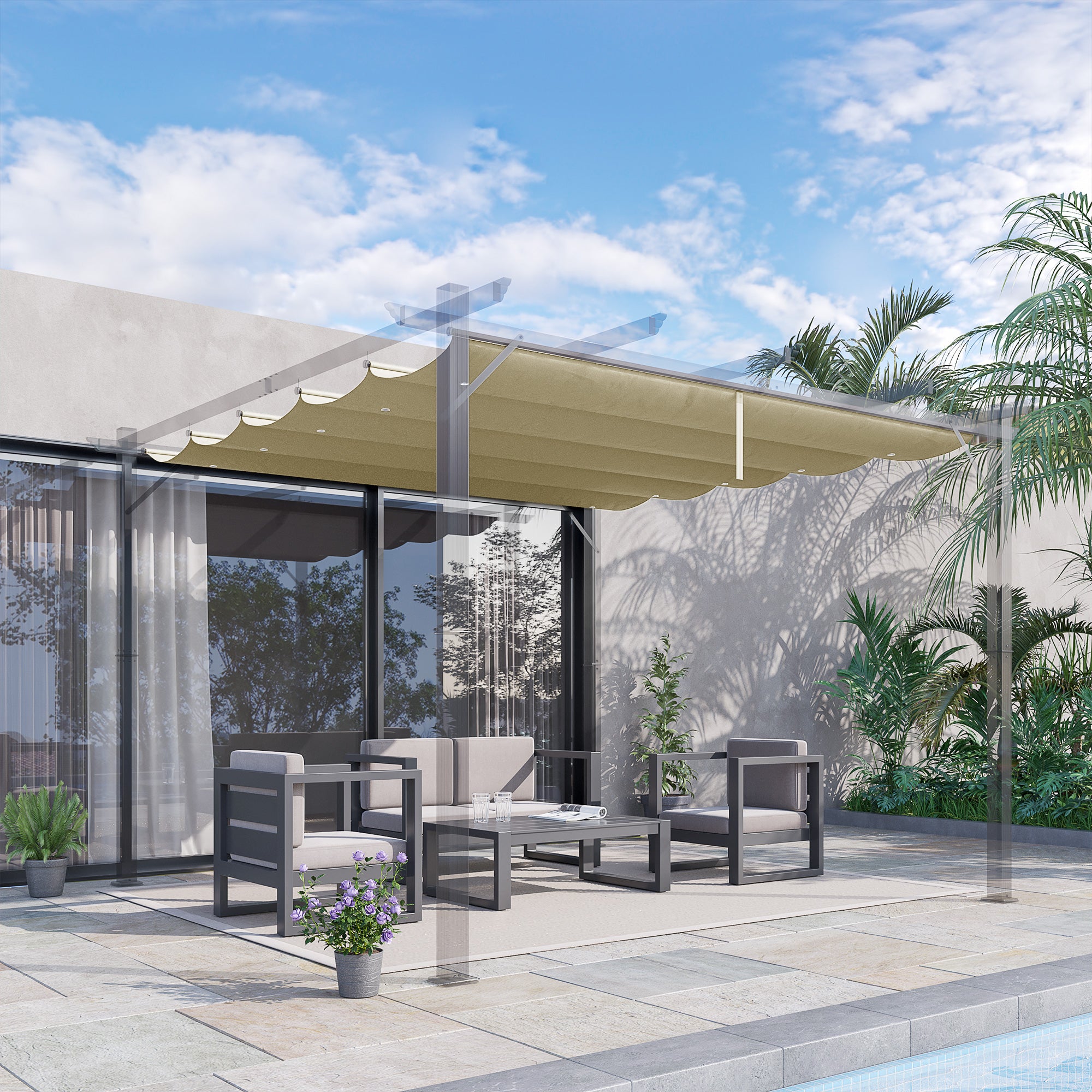 Retractable Pergola Canopy Replacement 3x3 Metre Polyester Beige