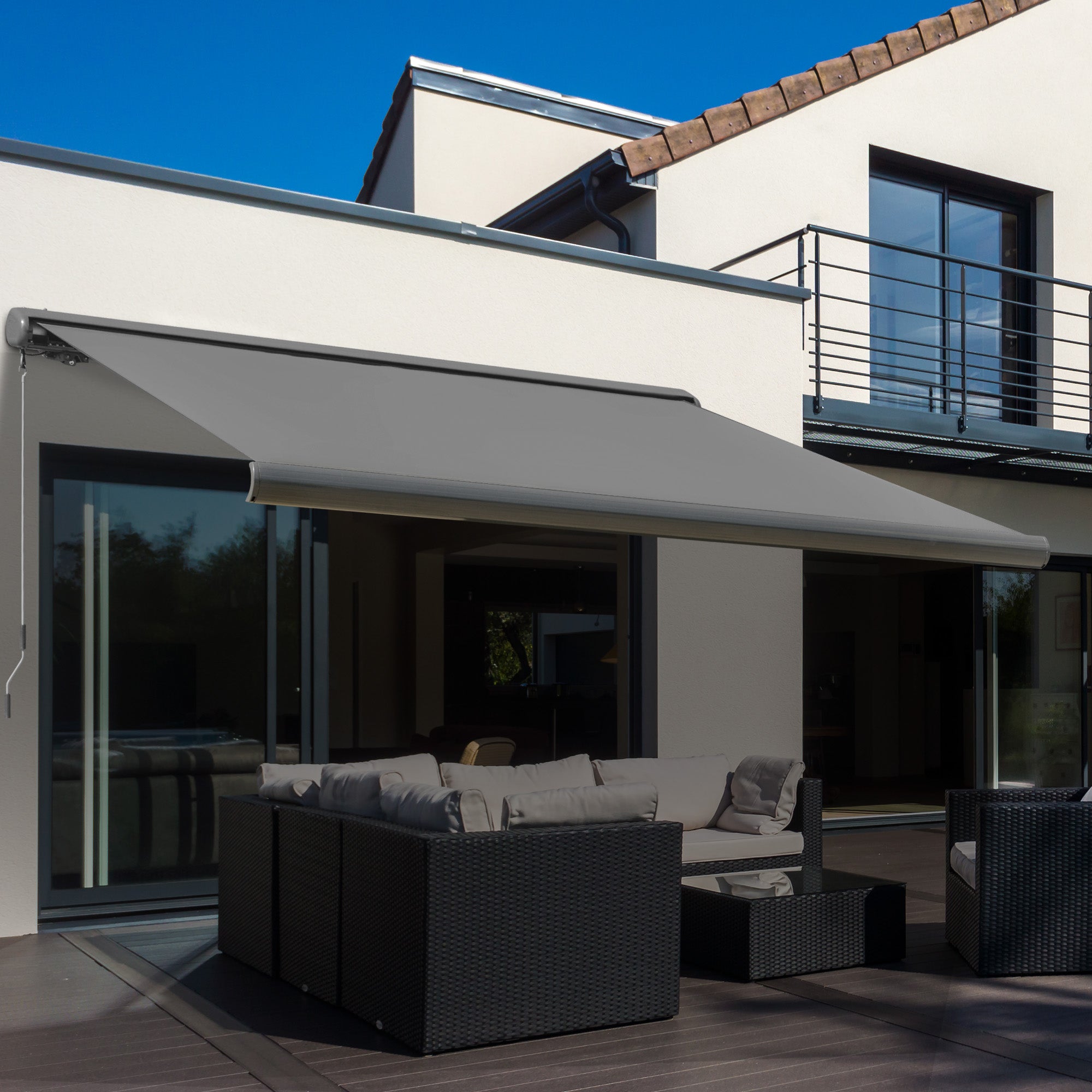 Electric Motorised Retractable Patio Awning with Remote Control Grey