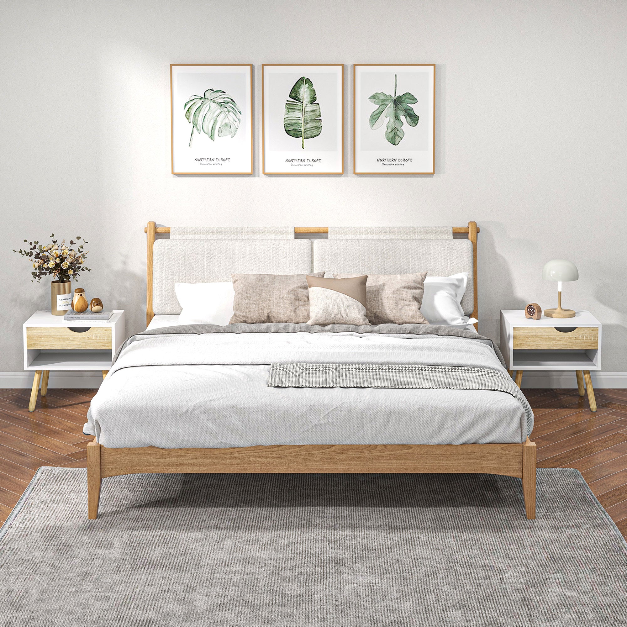 Set of 2 Modern Nightstands with Drawer and Shelf - Brown