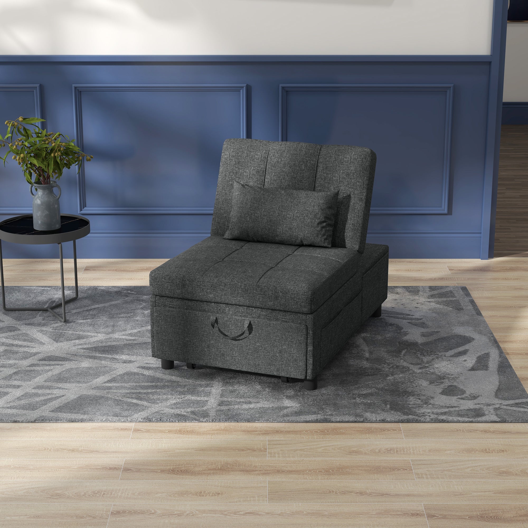 4-in-1 Convertible Chair Bed with Adjustable Recliner, Wheels & Pillow - Grey