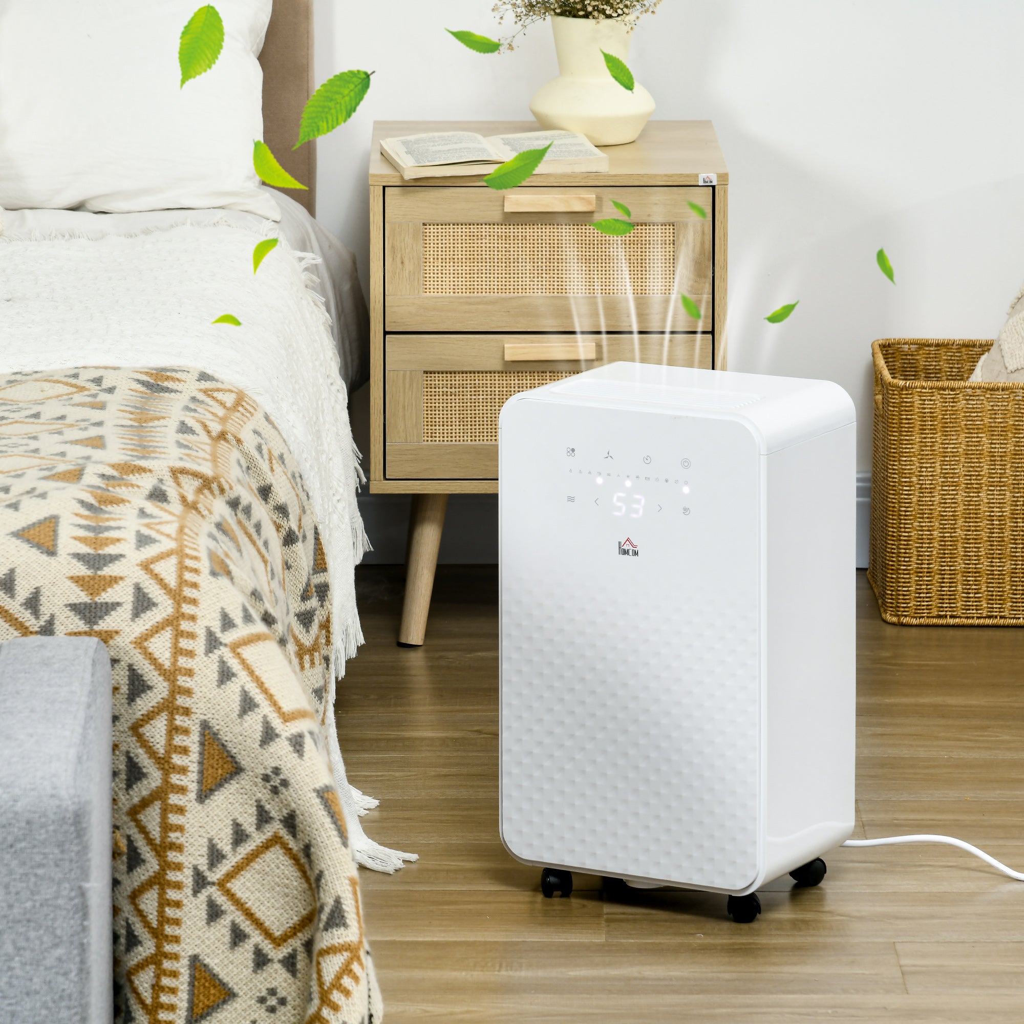2000mL Portable Dehumidifier with Air Purifier and 24H Timer - White