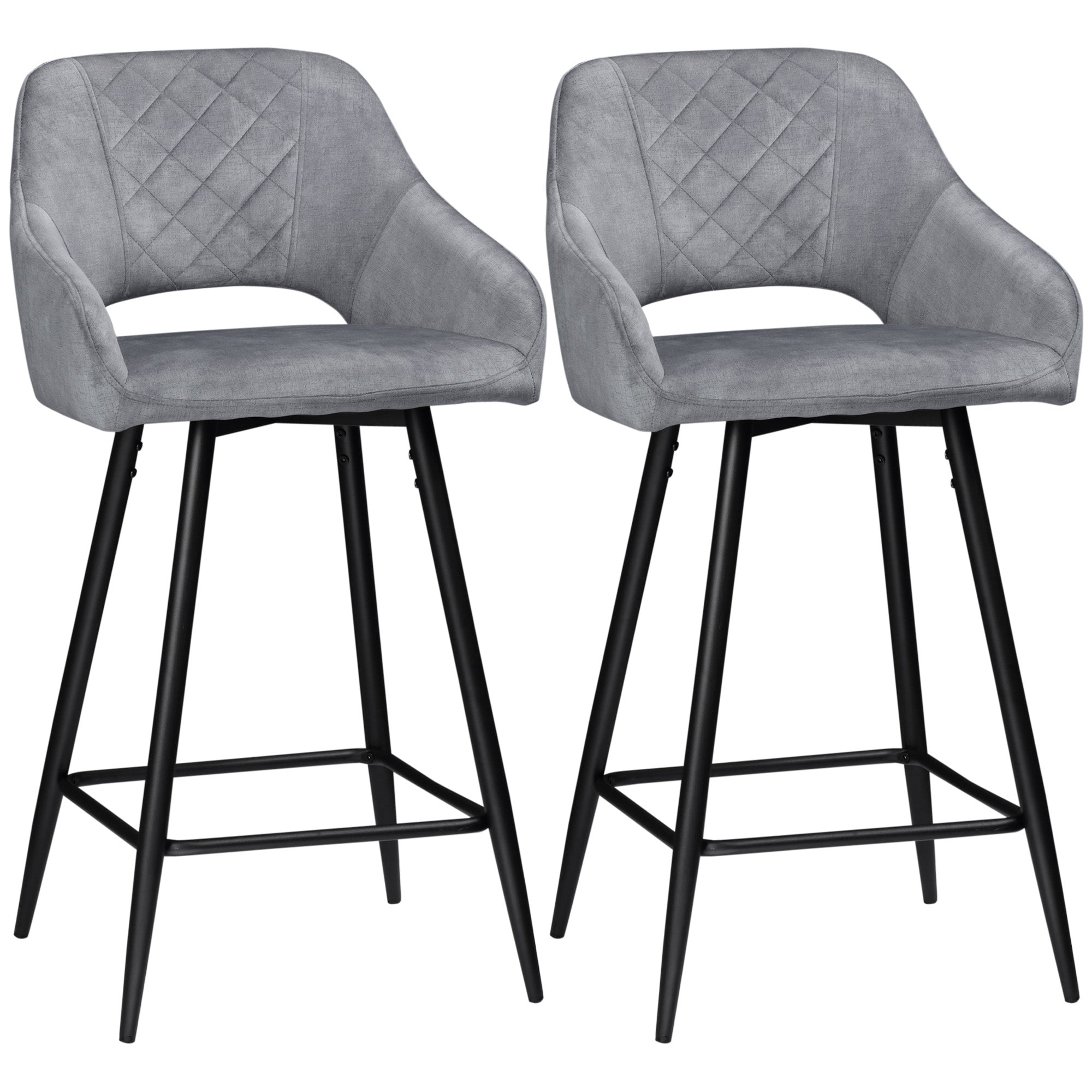 Elegant Velvet-Touch Bar Stools Set of 2 with High Backs - Grey