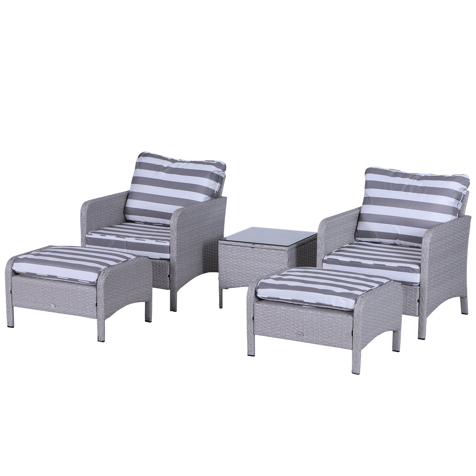 5 Piece PE Rattan Garden Furniture Set with Cushions and Glass Table - Grey