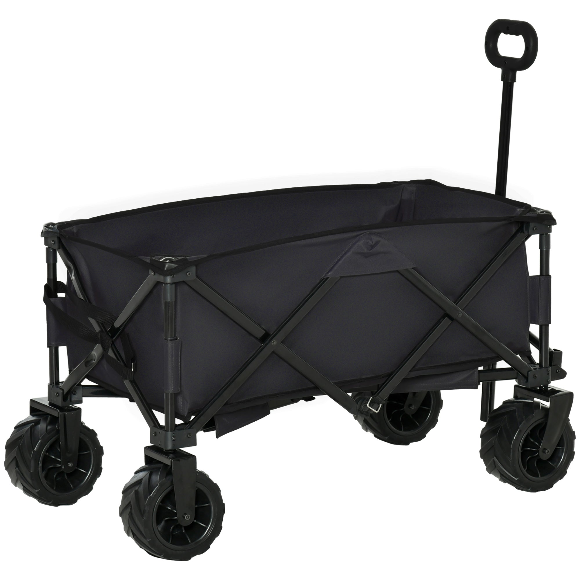 Outdoor Folding Garden Trolley Cart with Handle and Wheels - Black