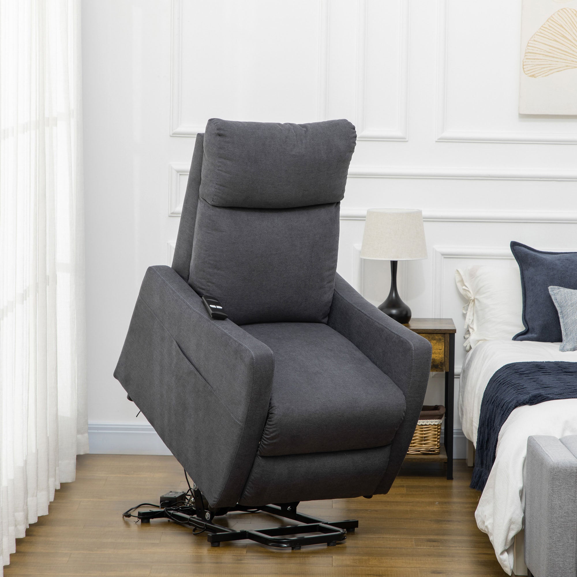 Power Lift Riser Recliner Chair with Remote Control - Black Linen Look