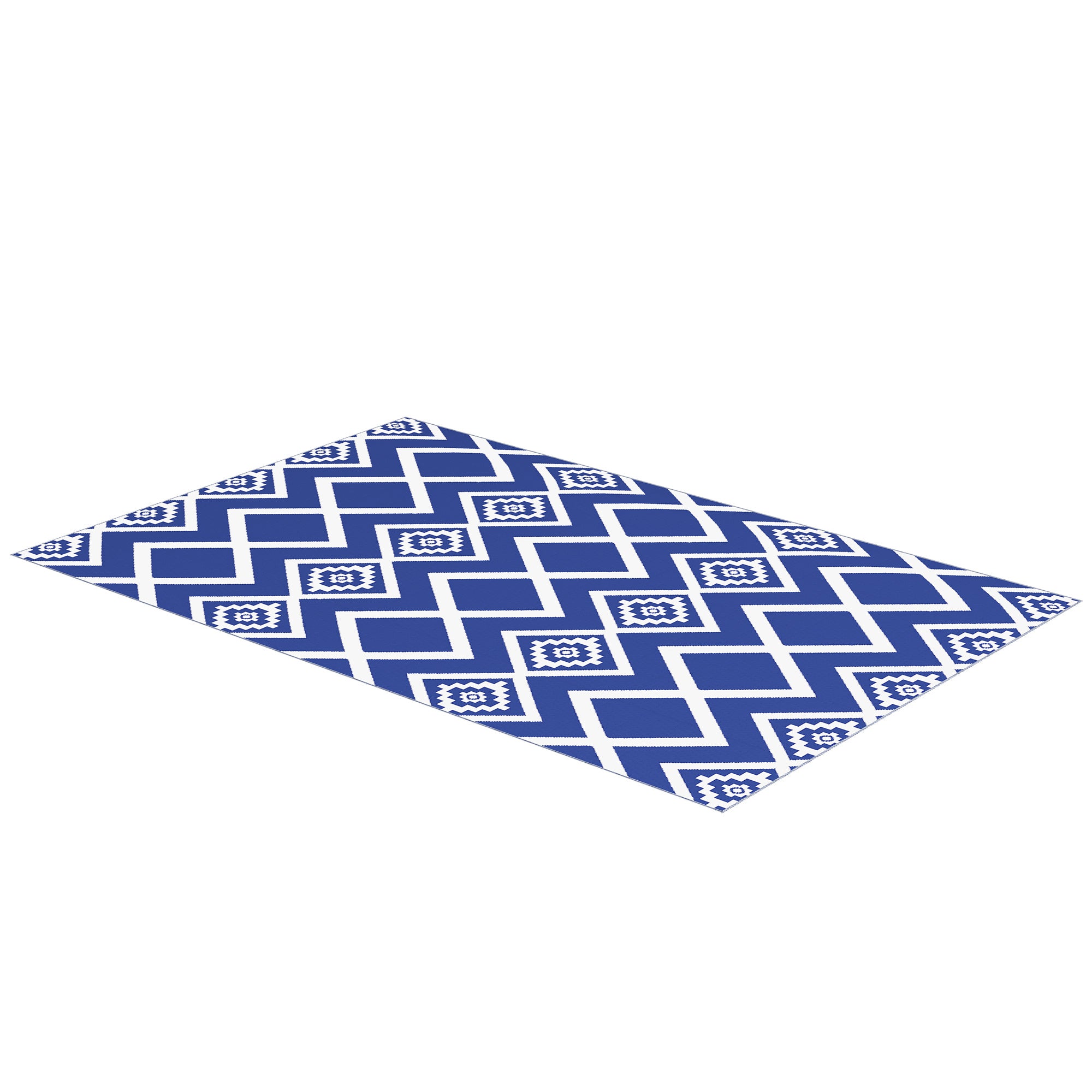1 Piece Reversible Outdoor Rug with Carry Bag - Blue and White