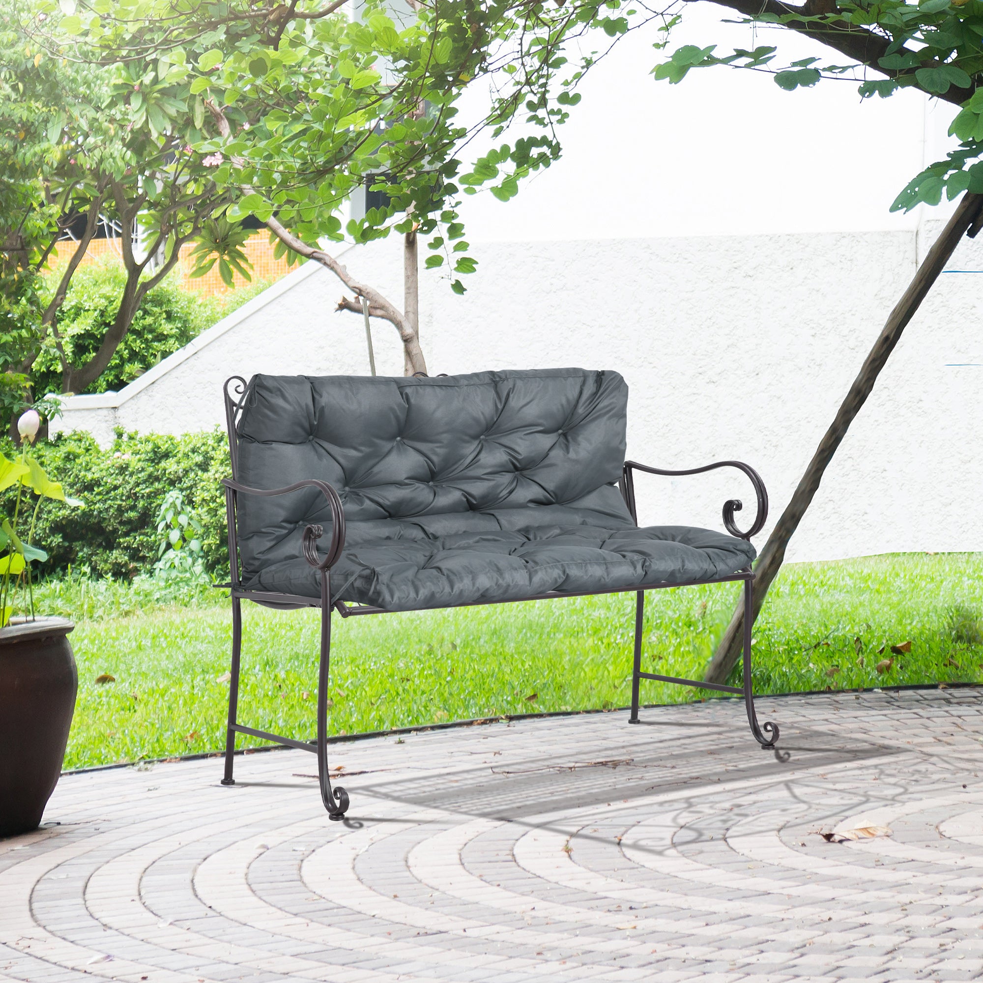 2 Seater Garden Bench Cushion with Back Support - Dark Grey