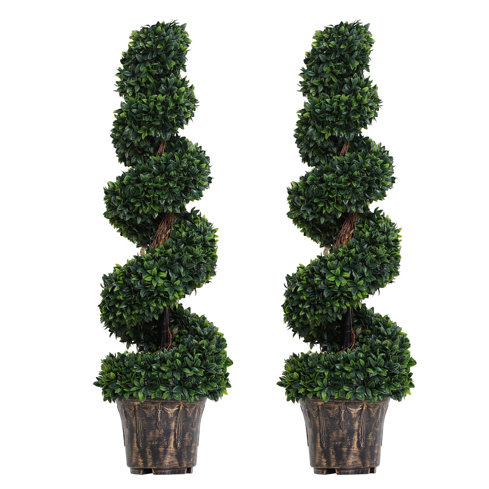 Set of 2 Artificial Boxwood Spiral Topiary Trees - 120cm Green