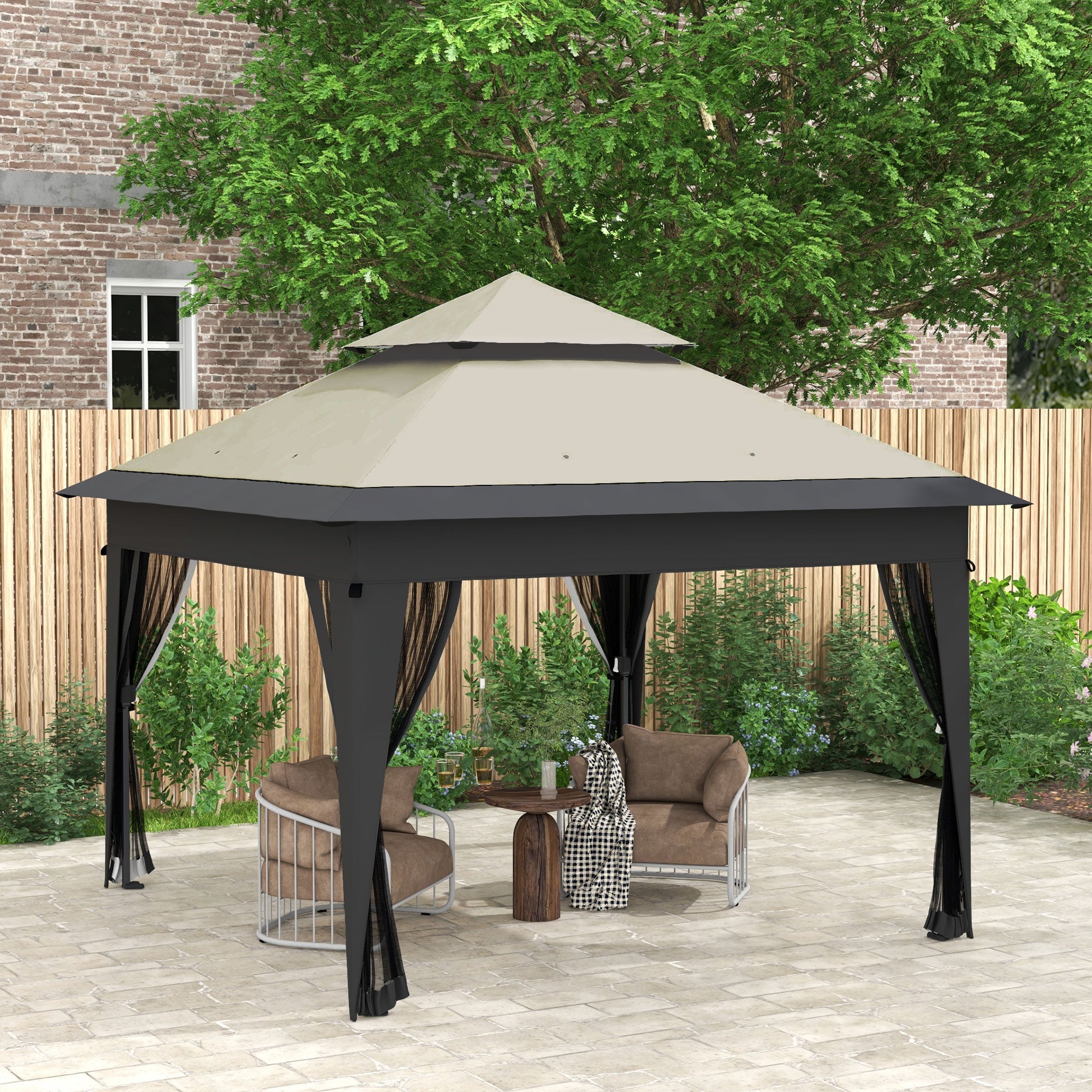 3 x 3 Metre Pop Up Gazebo with Mosquito Netting and Sandbags - Grey