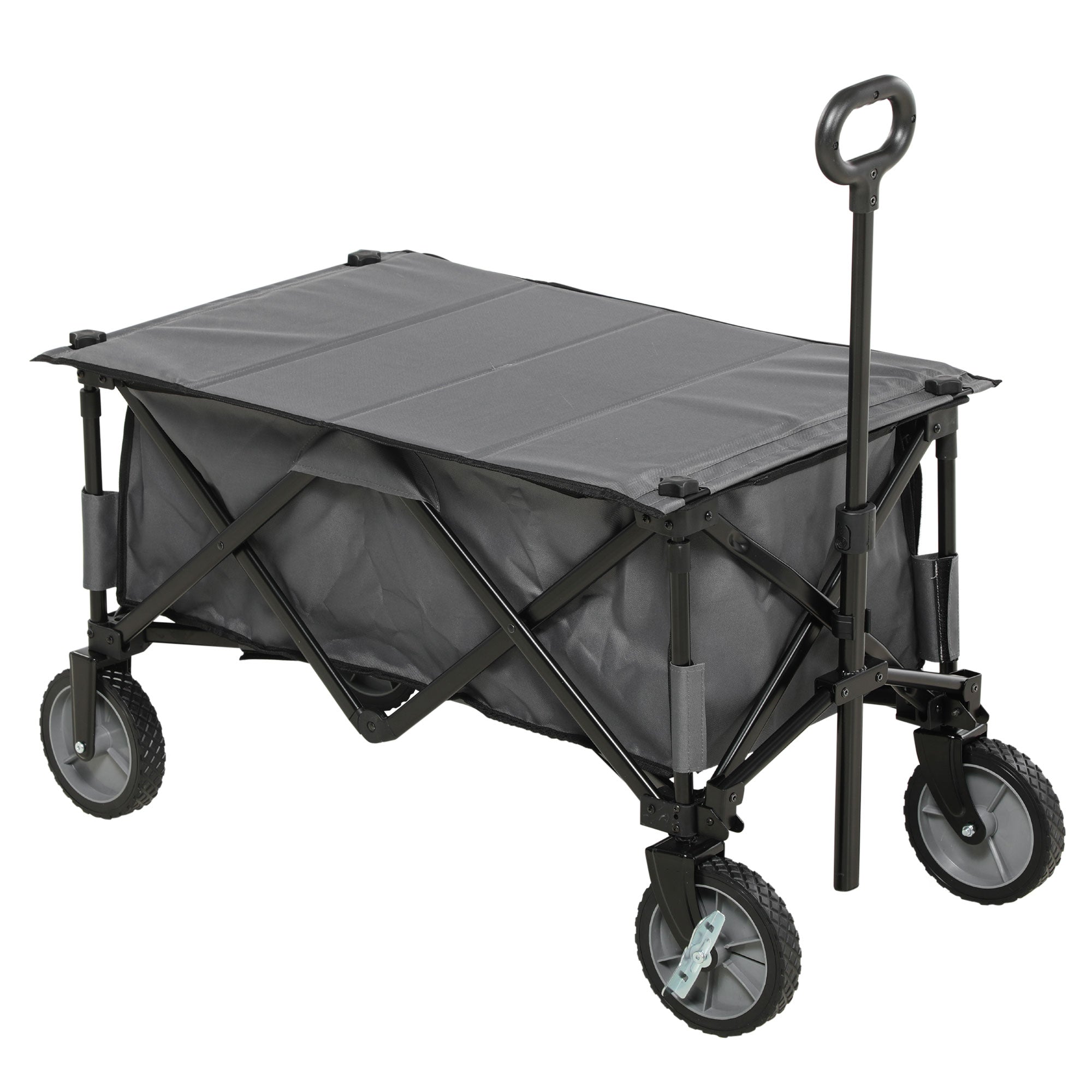 Folding Garden Trolley with Brakes and Steel Frame - Dark Grey