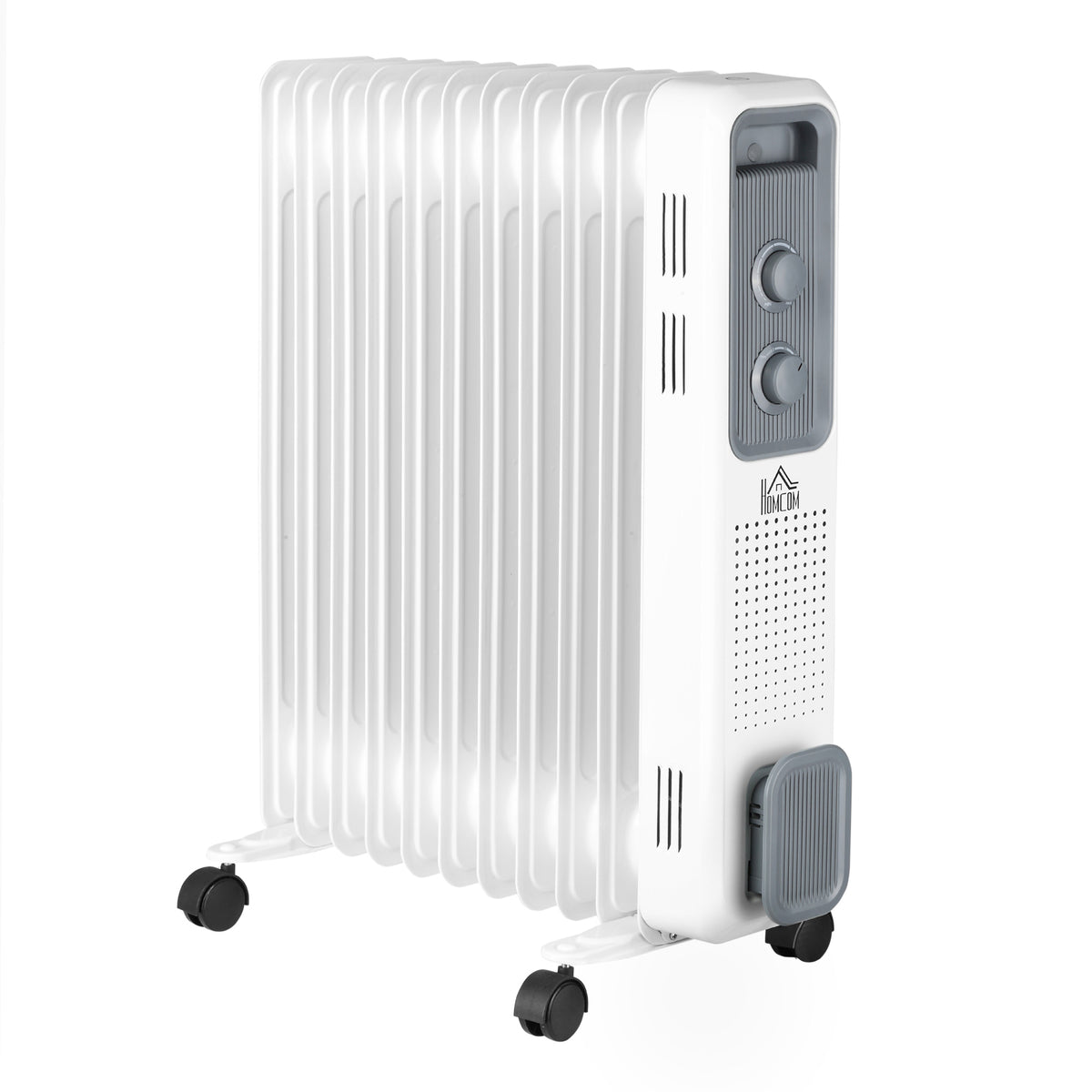 2500W Oil Filled Radiator with 11 Fins, 3 Heat Settings & Adjustable Thermostat - White