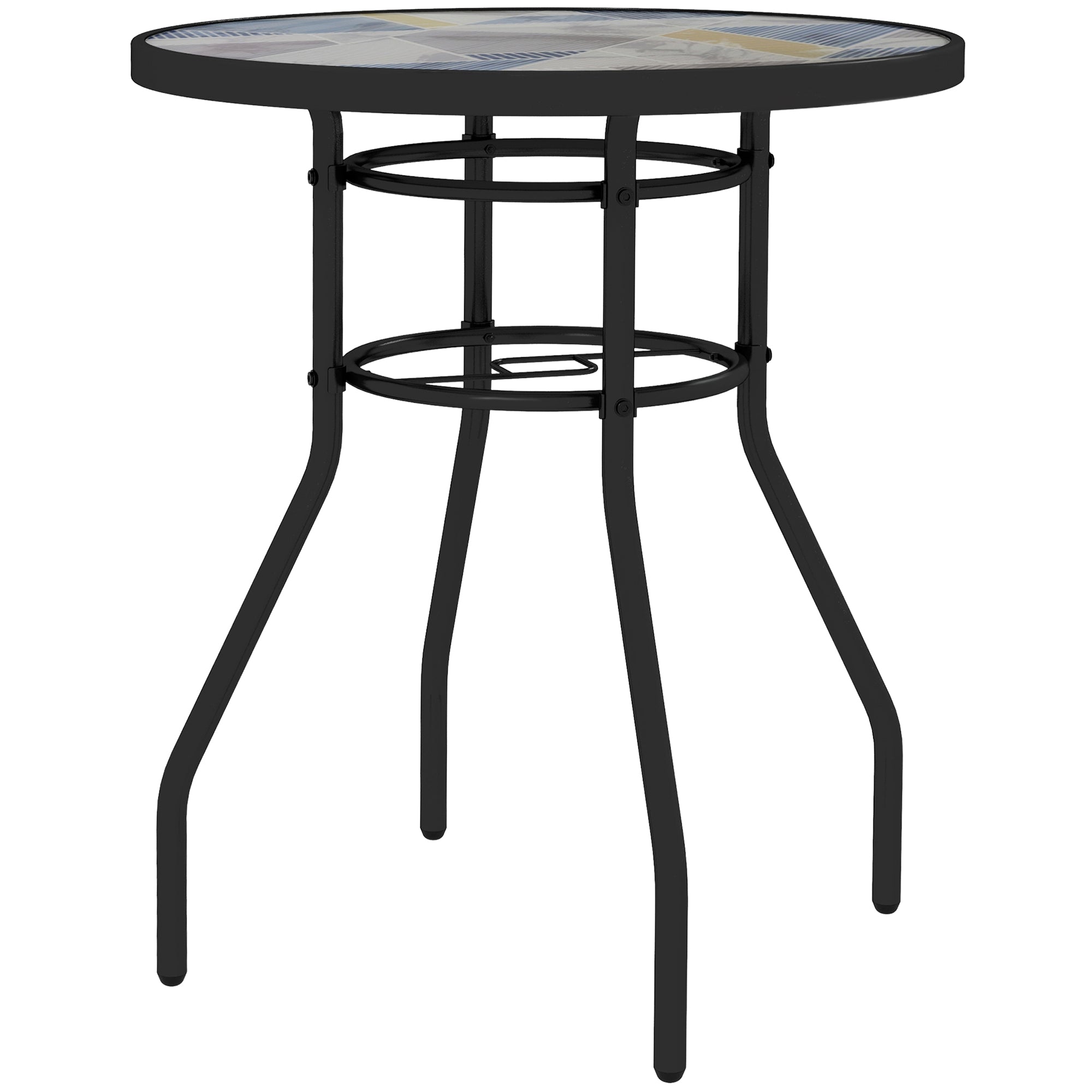 Tempered Glass Top Garden Table Steel Frame 60x70cm - Multicolour
