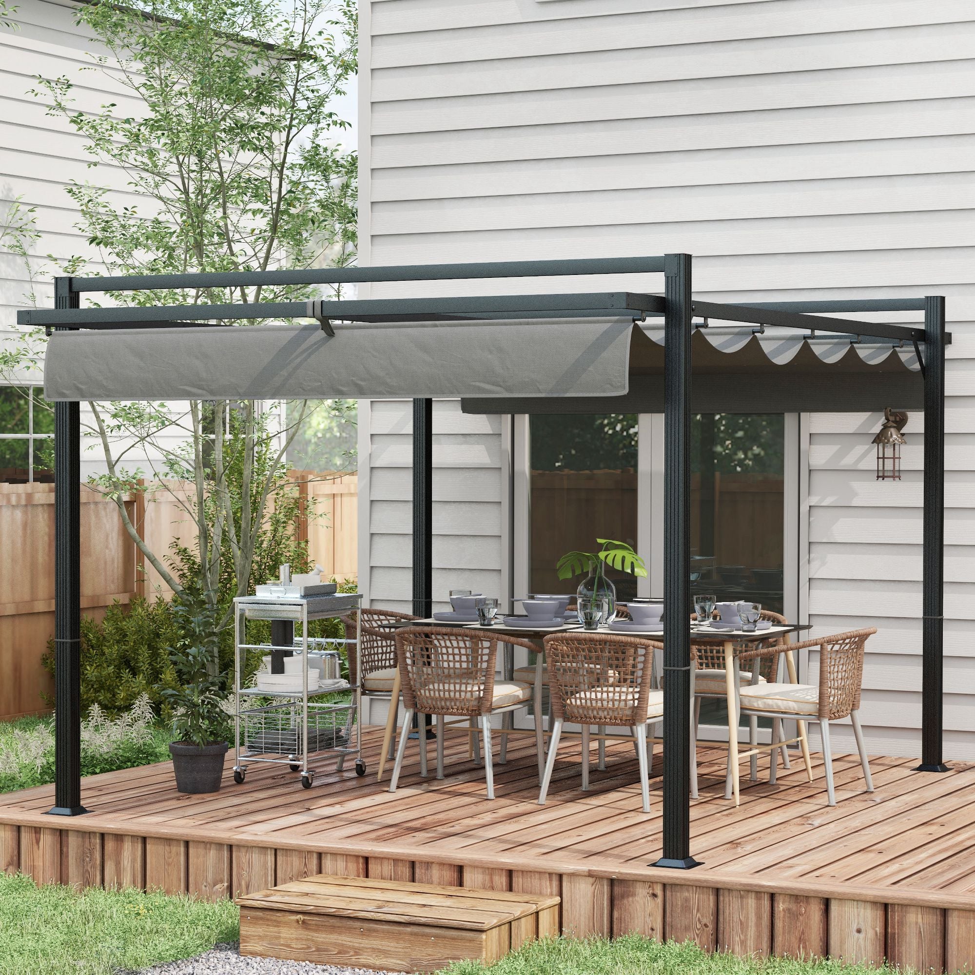 3 x 4m Retractable Pergola with Aluminium Frame - Dark Grey Garden Gazebo Shelter