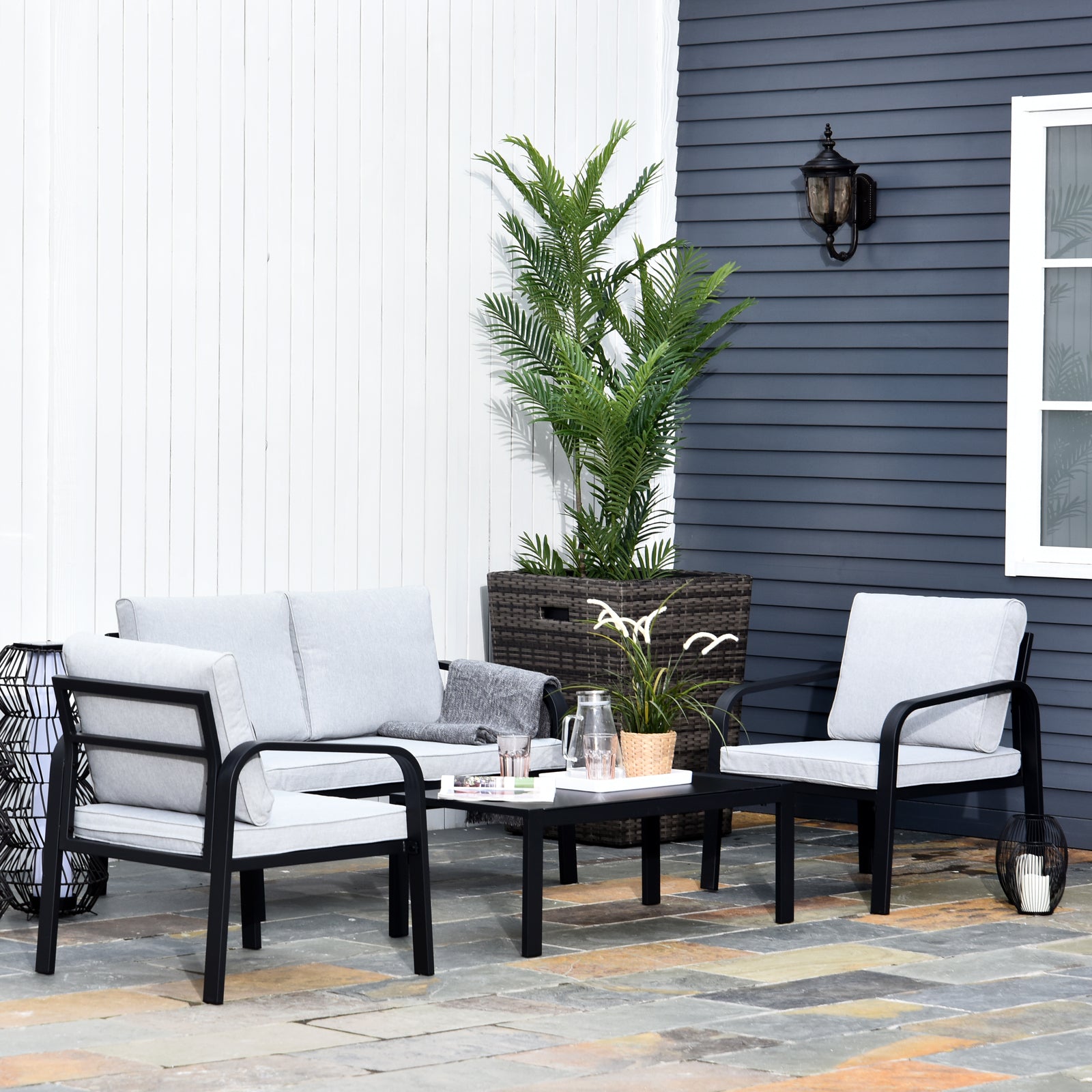 4 Piece Aluminium Frame Garden Dining Set with Foam Cushions Grey Black
