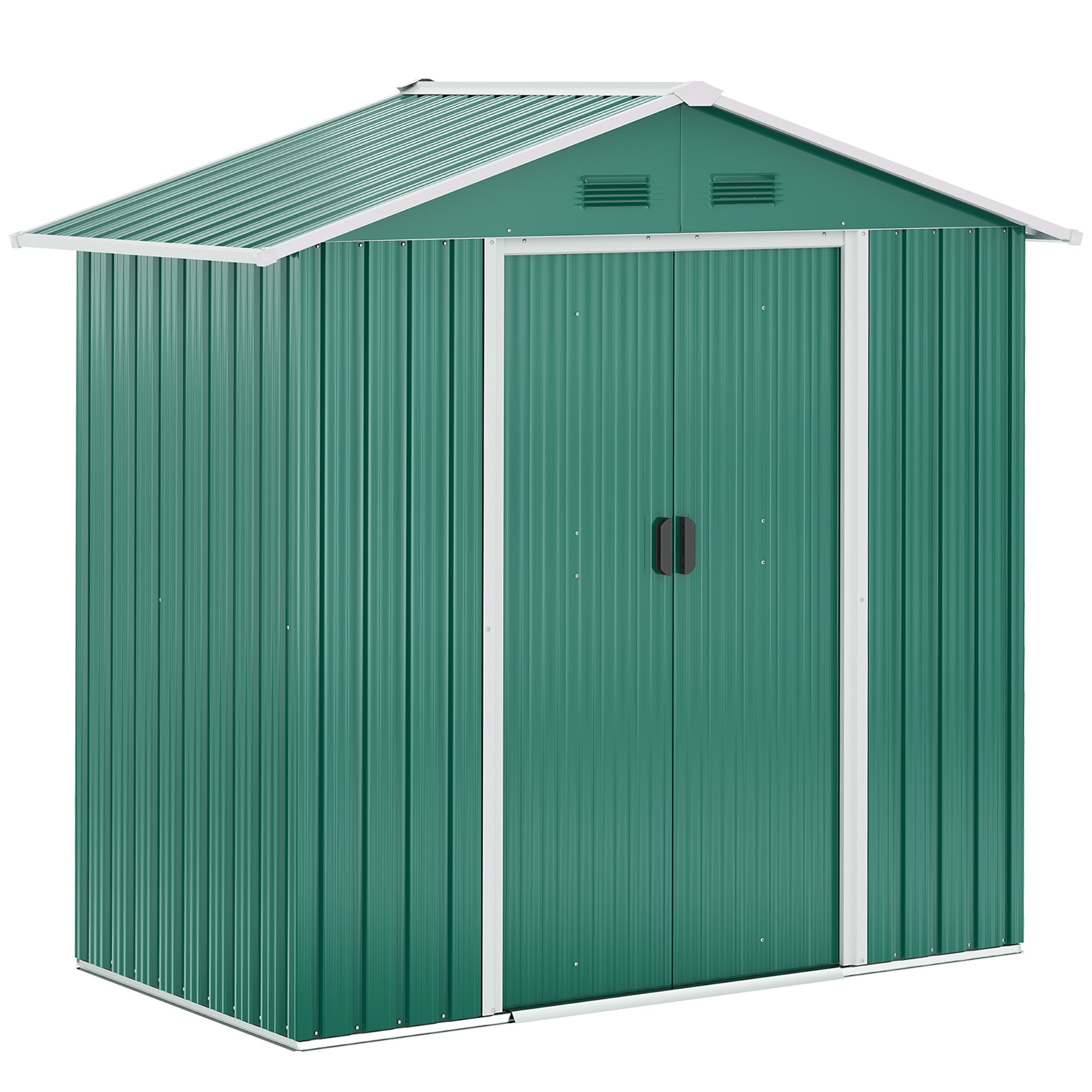 6.5ft Metal Garden Storage Shed with Double Sliding Doors Green